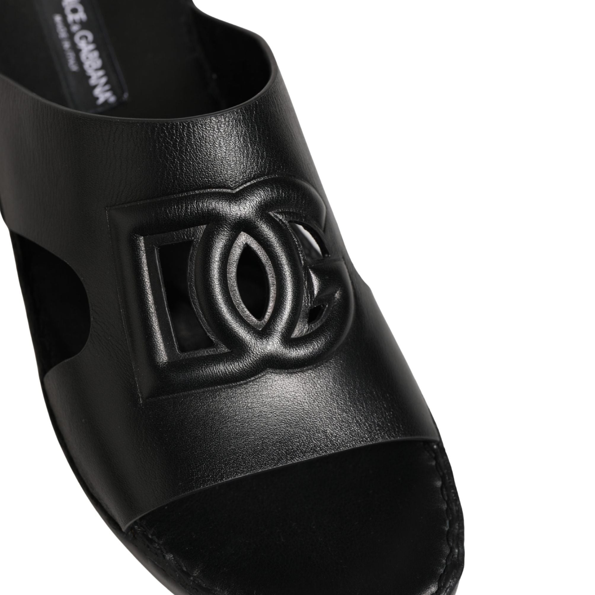 Dolce & Gabbana Black Leather Cutout DG Logo Sandals Shoes