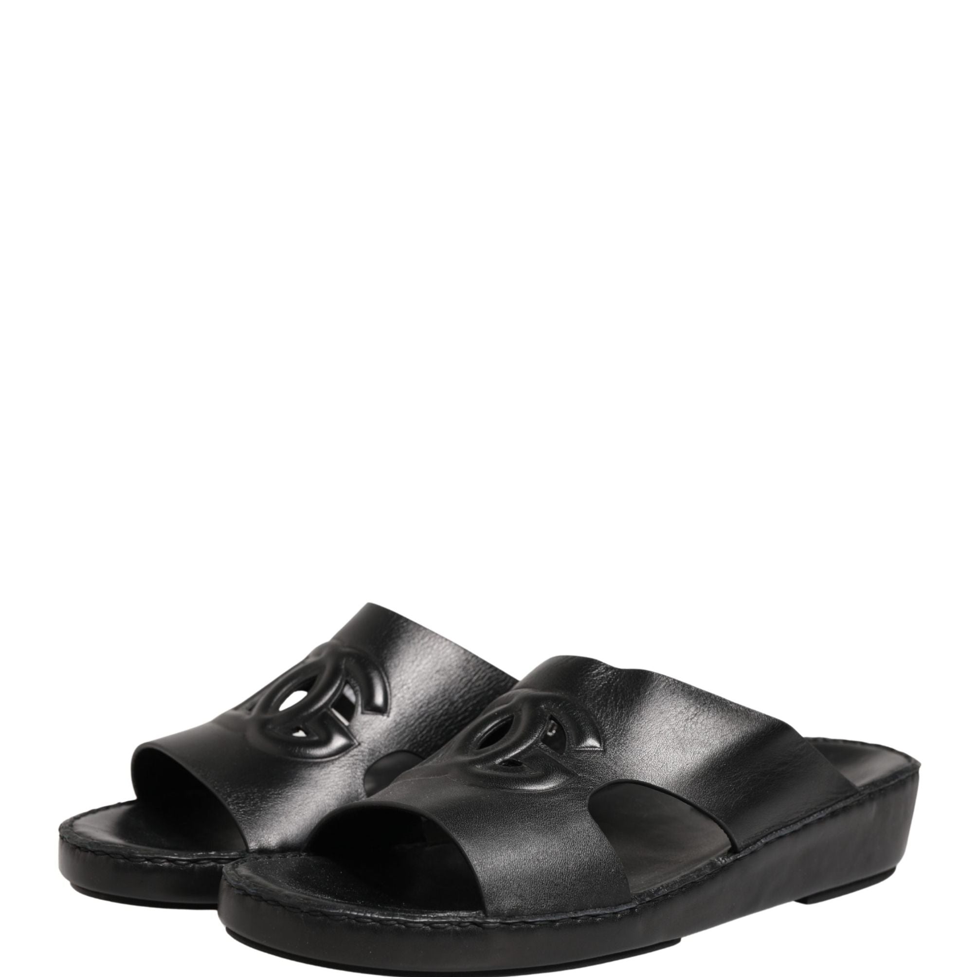 Dolce & Gabbana Black Leather Cutout DG Logo Sandals Shoes