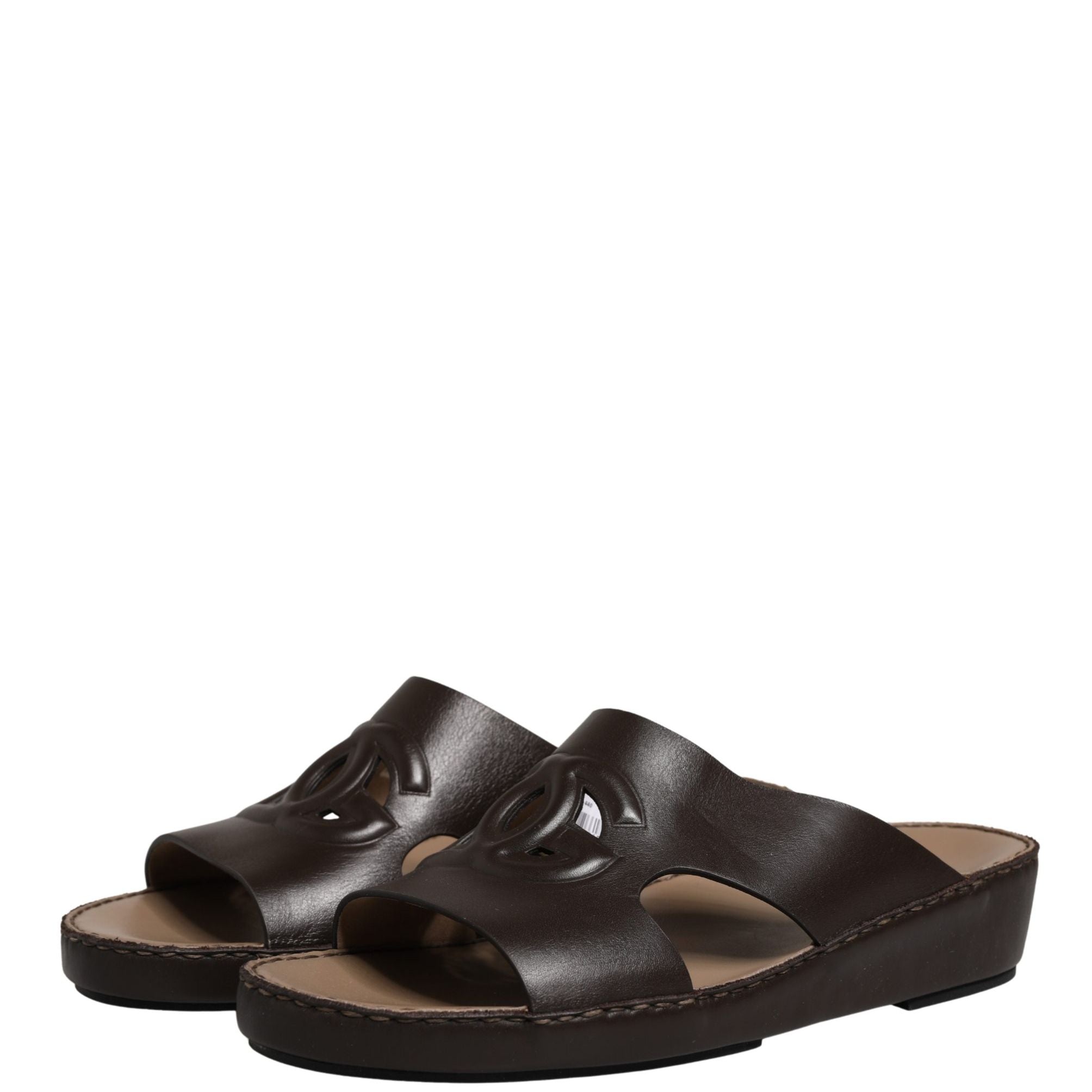 Dolce & Gabbana Brown Leather Cutout DG Logo Sandals Shoes