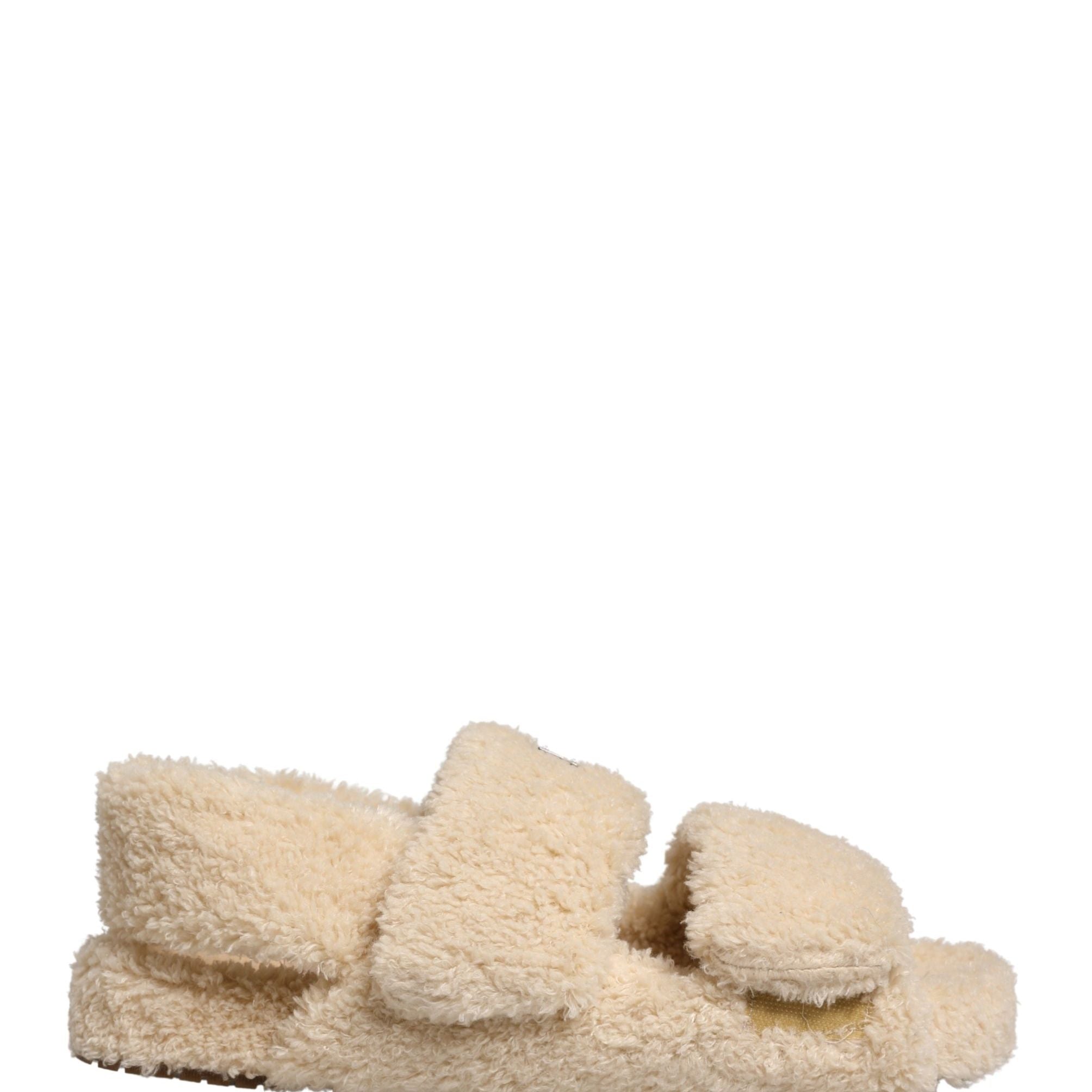 Dolce & Gabbana Beige Faux Fur Slides Men Flats Sandals Shoes