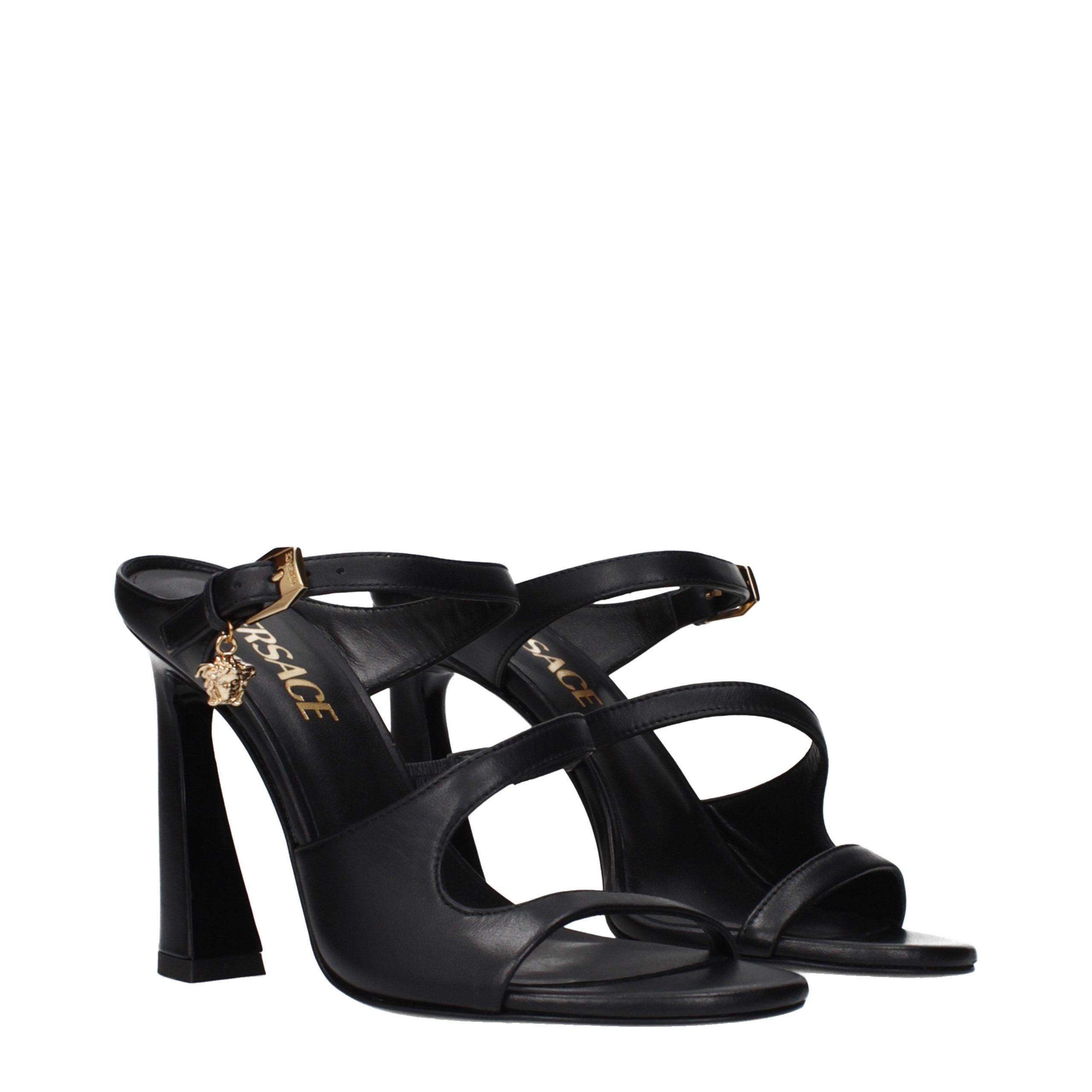 Versace Black Leather Stiletto Heel Sandals