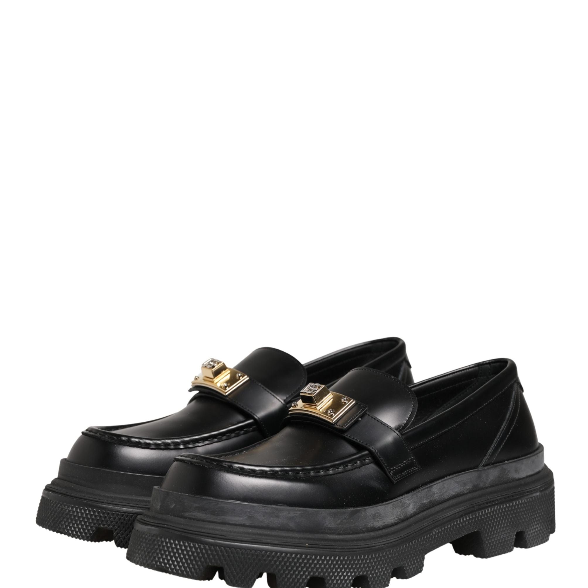 Dolce & Gabbana Black Chunky Sole Leather Men Loafers Shoes
