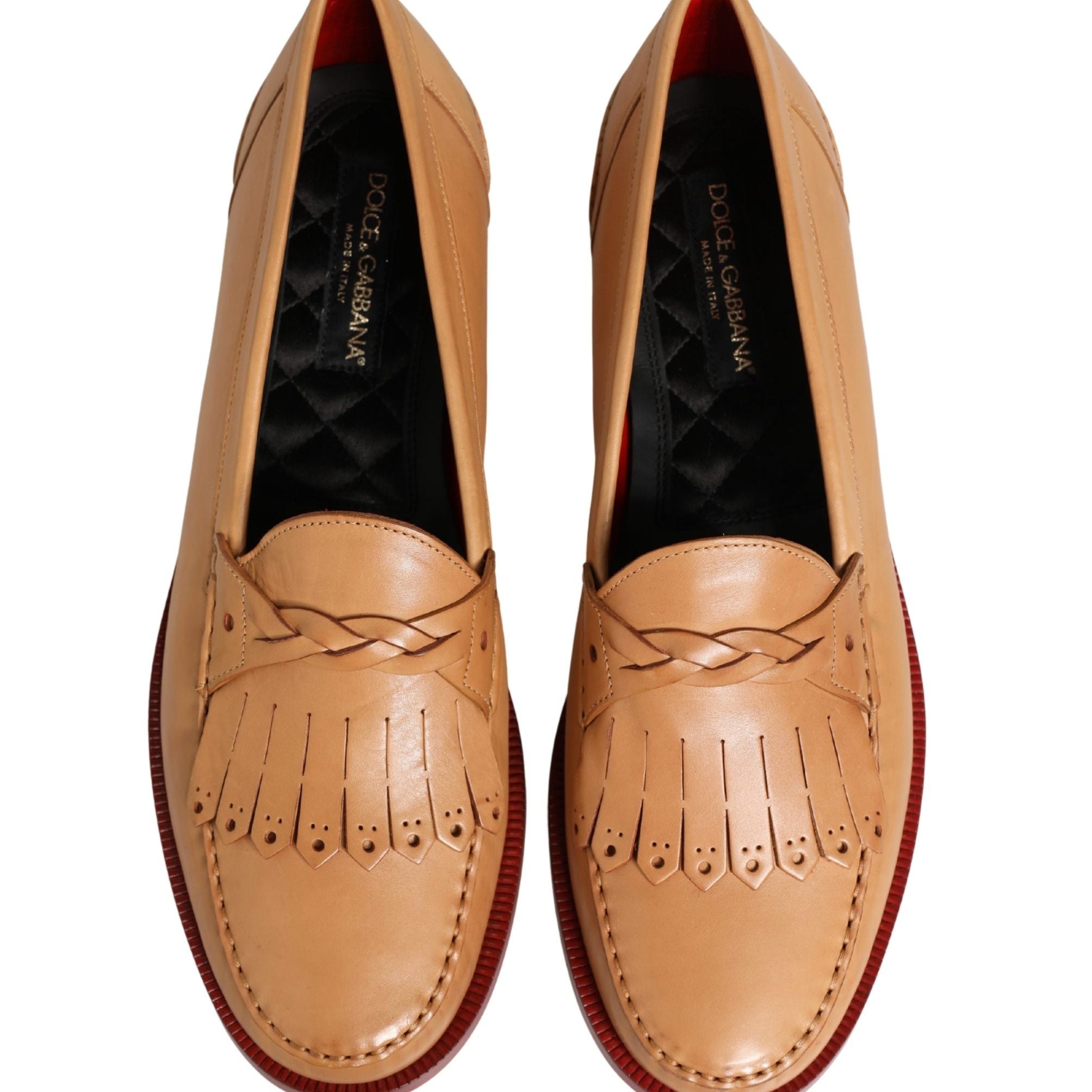 Dolce & Gabbana Beige Tassel Leather Men Slip On Loafers Shoes