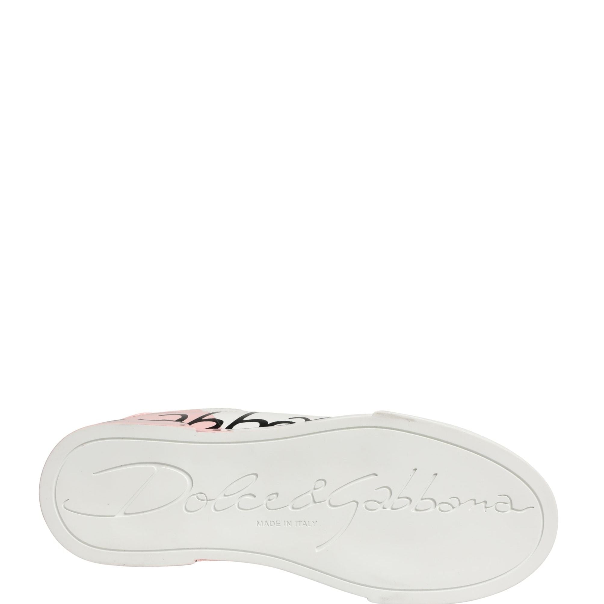 Dolce & Gabbana White Pink Lace Up Low Top Sneakers Shoes