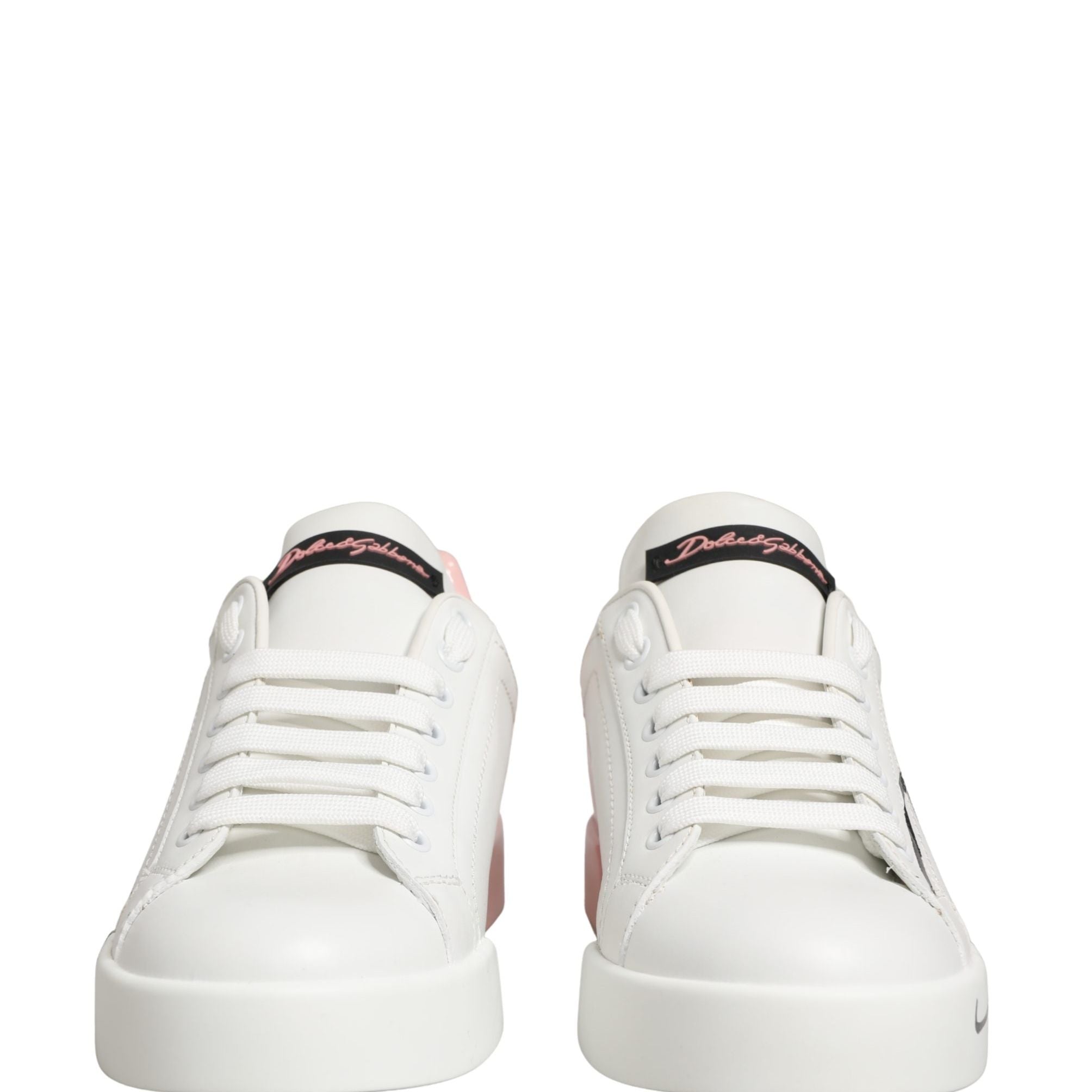 Dolce & Gabbana White Pink Lace Up Low Top Sneakers Shoes