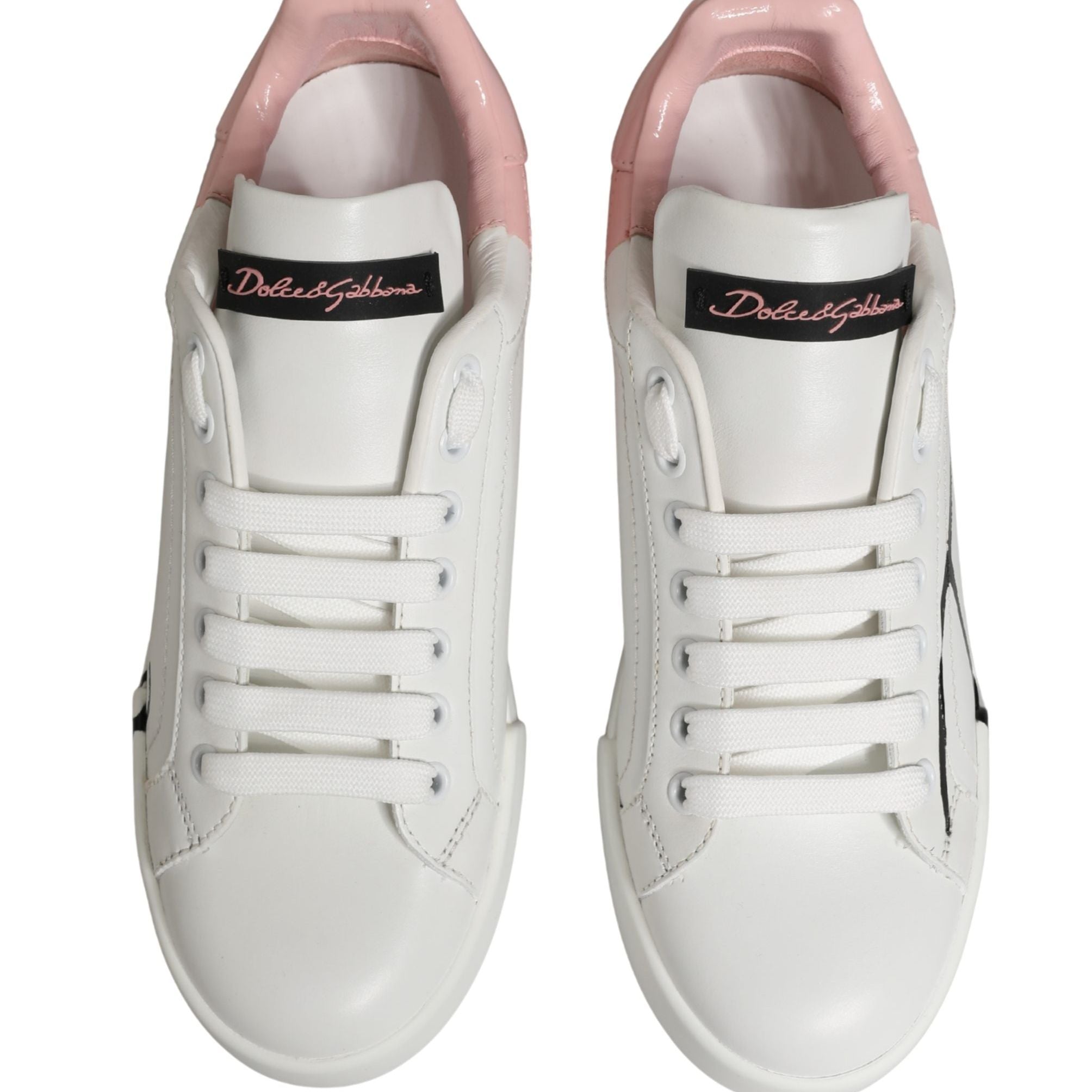 Dolce & Gabbana White Pink Lace Up Low Top Sneakers Shoes