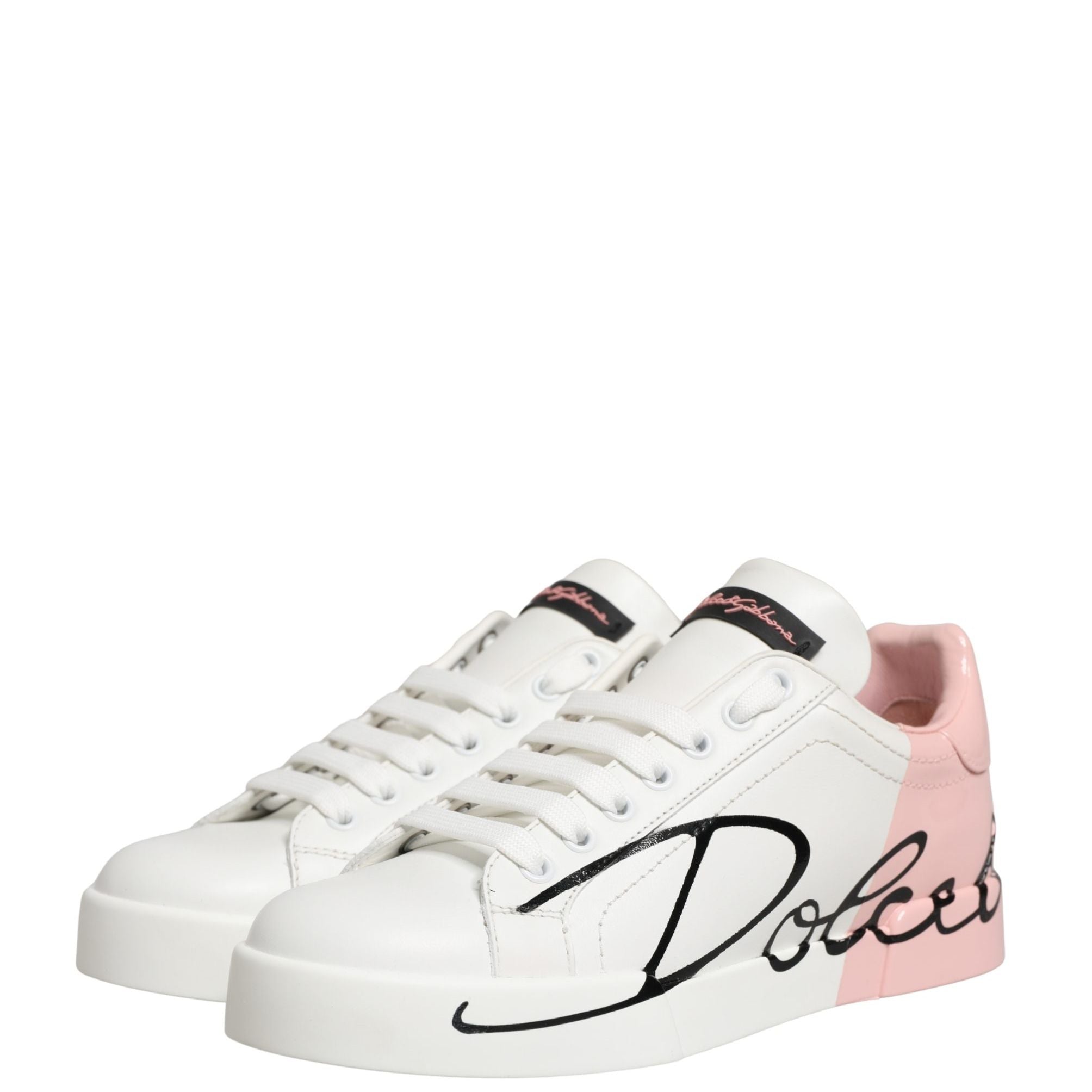 Dolce & Gabbana White Pink Lace Up Low Top Sneakers Shoes