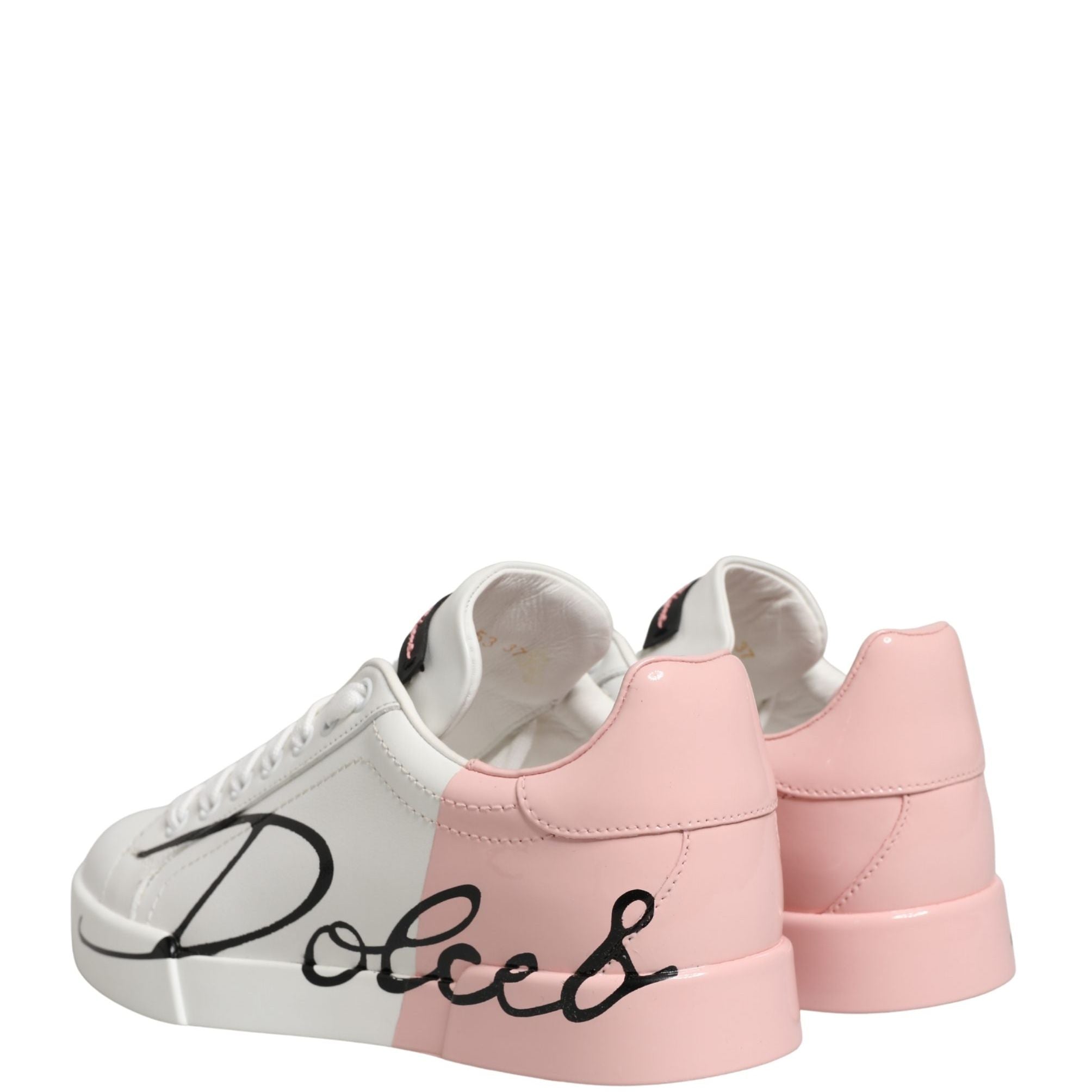 Dolce & Gabbana White Pink Lace Up Low Top Sneakers Shoes
