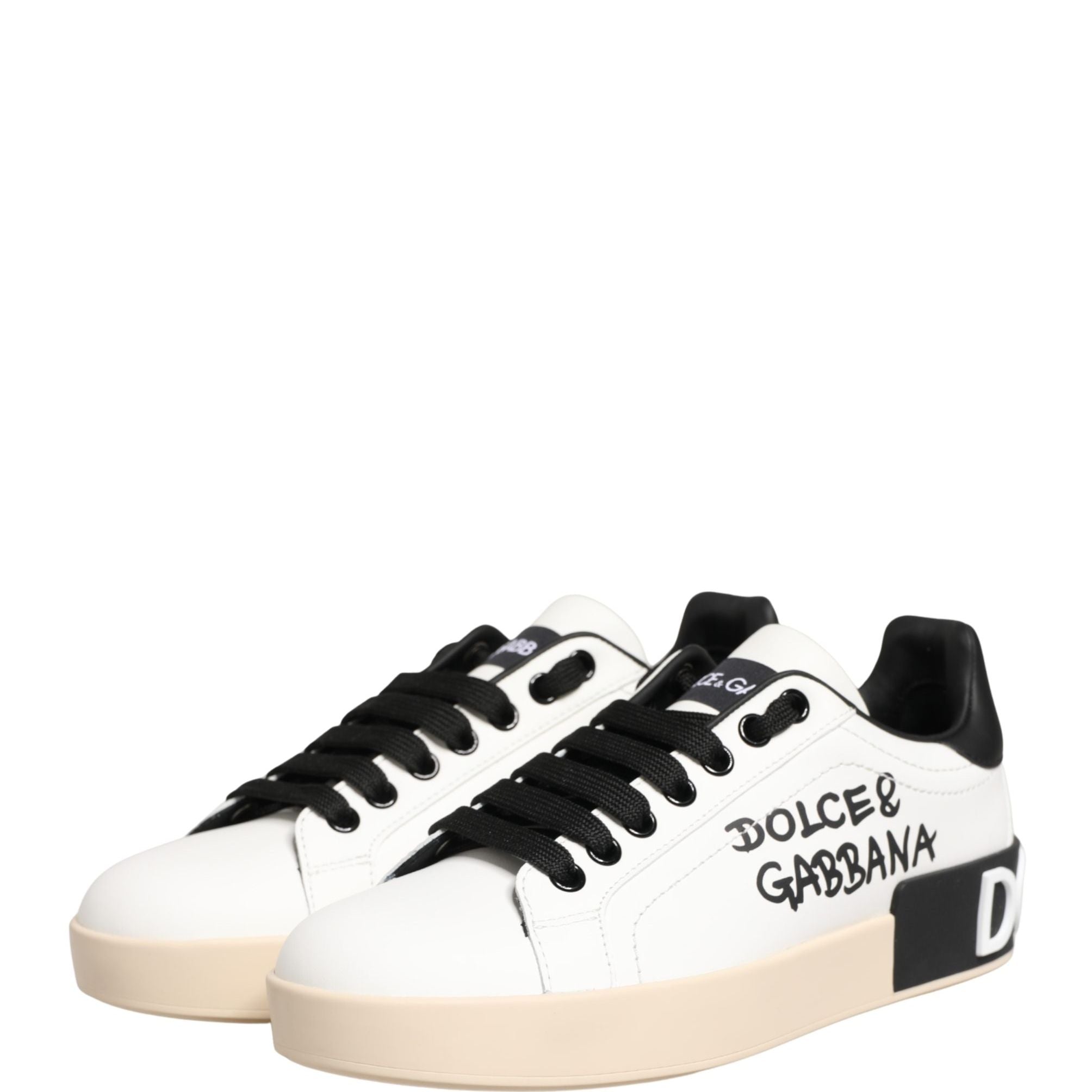 Dolce & Gabbana White Low Top Portofino Leather Sneakers Shoes