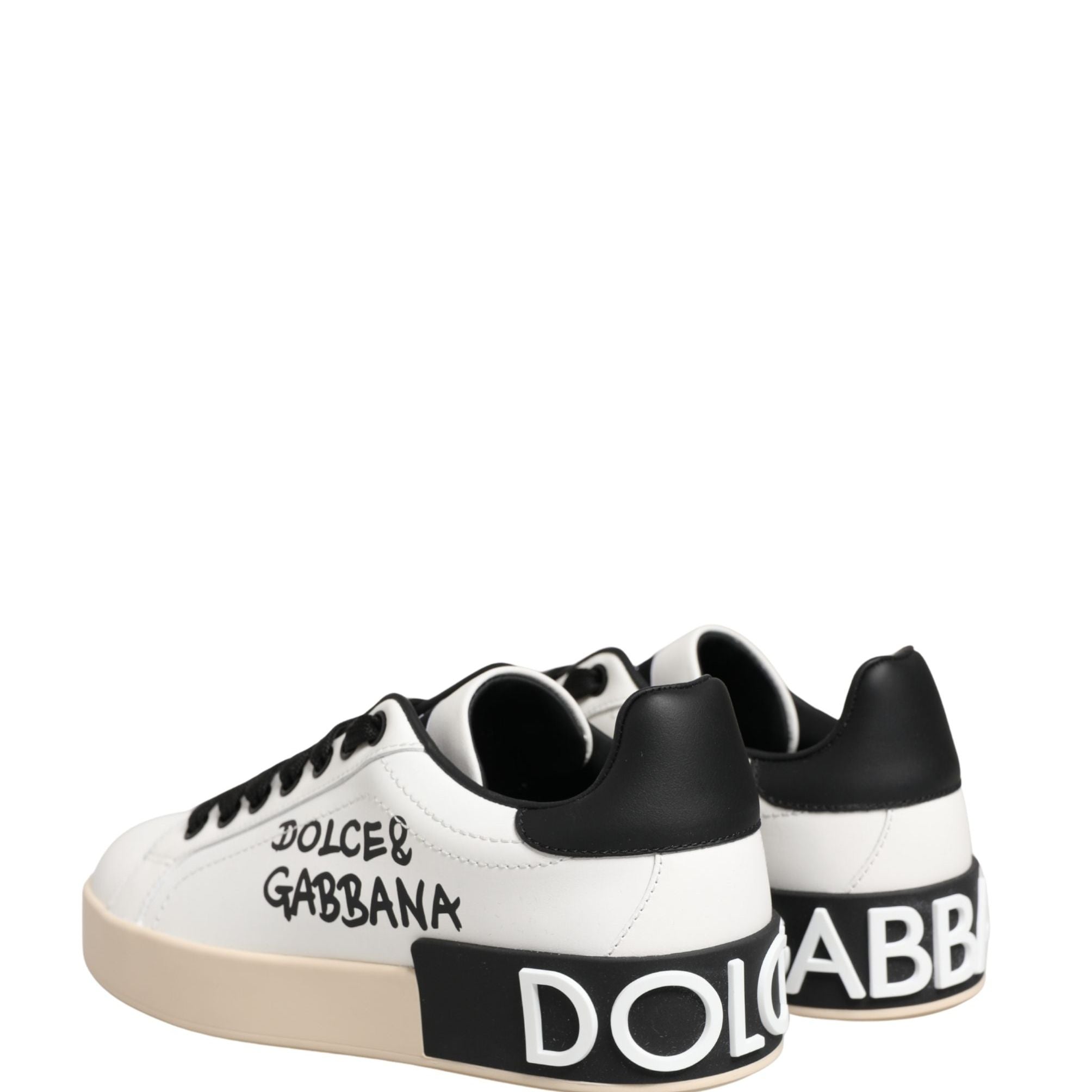 Dolce & Gabbana White Low Top Portofino Leather Sneakers Shoes