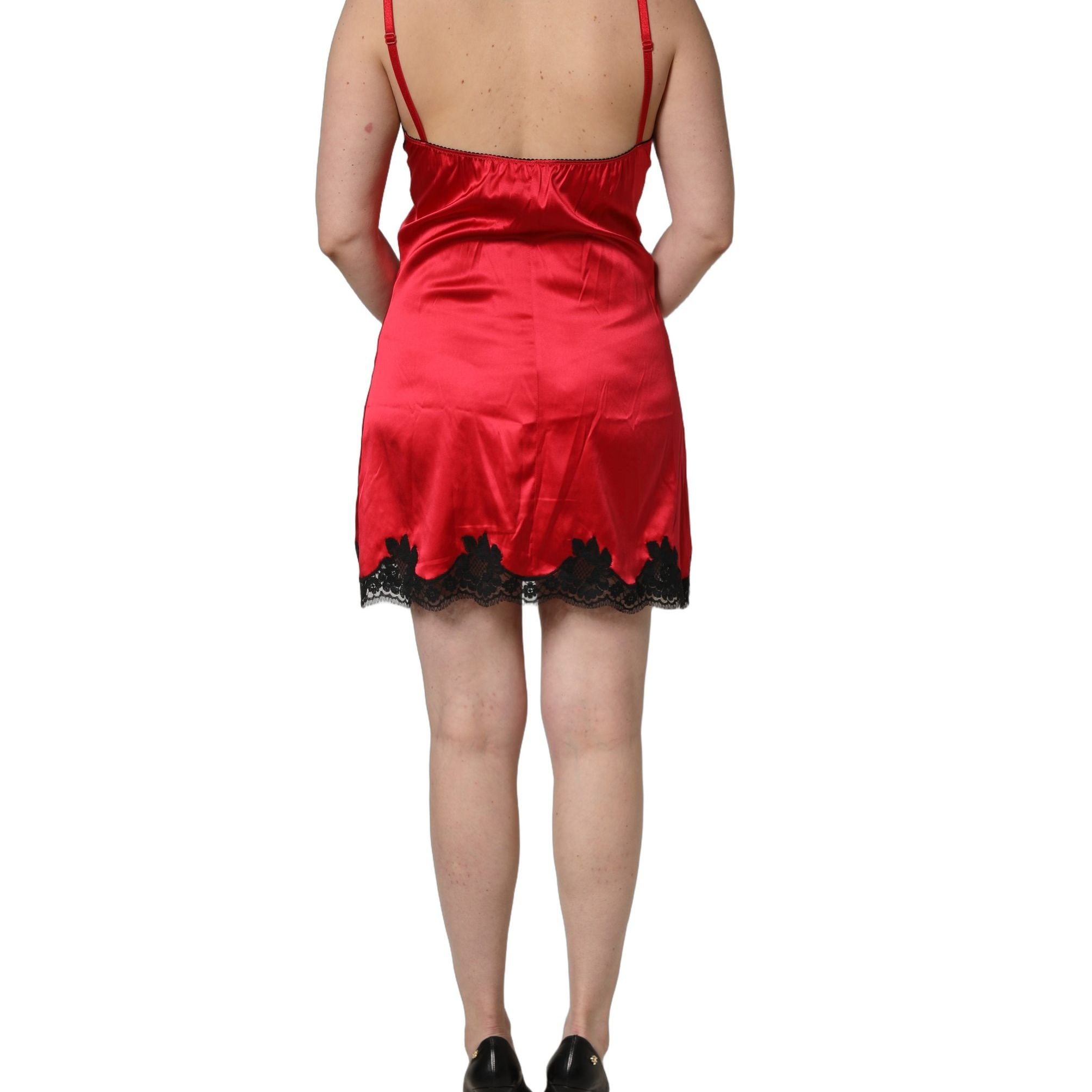 Dolce & Gabbana Red Black Lace Lingerie Short Chemise Sleepwear