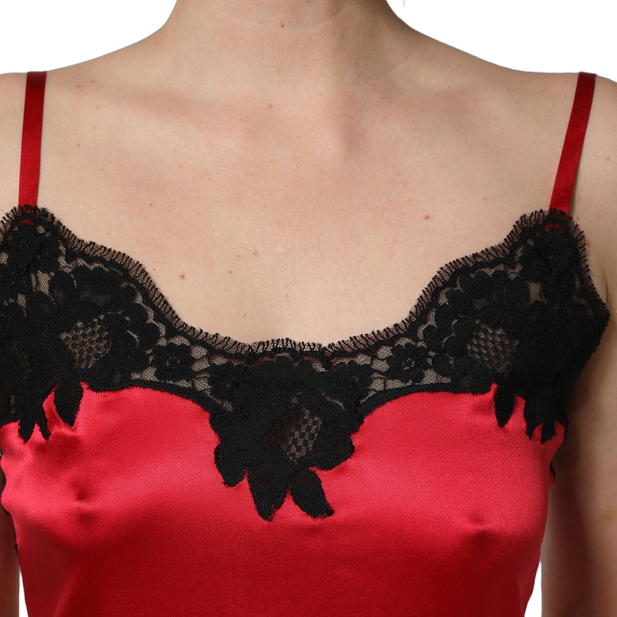 Dolce & Gabbana Red Black Lace Lingerie Short Chemise Sleepwear
