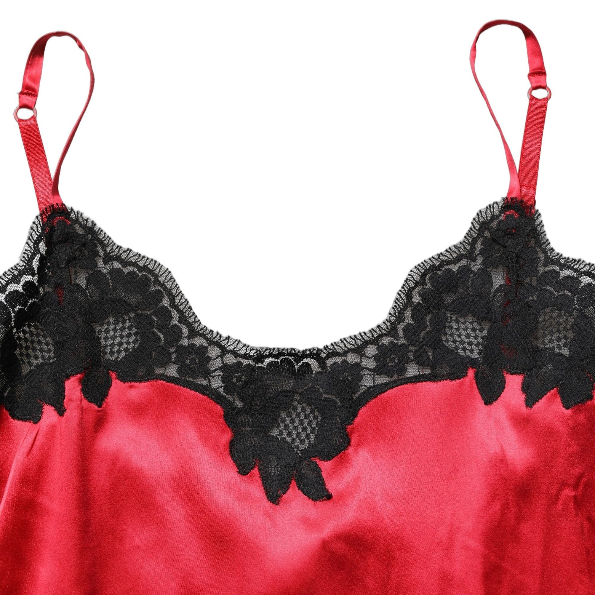 Dolce & Gabbana Red Black Lace Lingerie Short Chemise Sleepwear