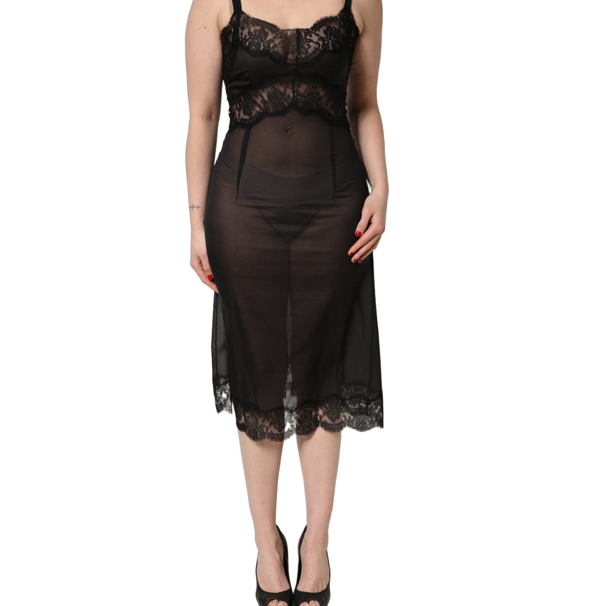 Dolce & Gabbana Black Silk Lace Slip Lingerie Chemise Sleepwear