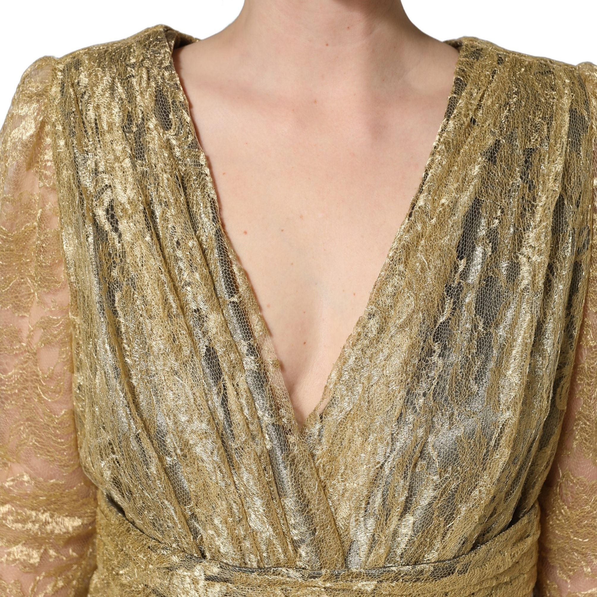 Dolce & Gabbana Gold Sheer Lace Crystal Embellished Dress