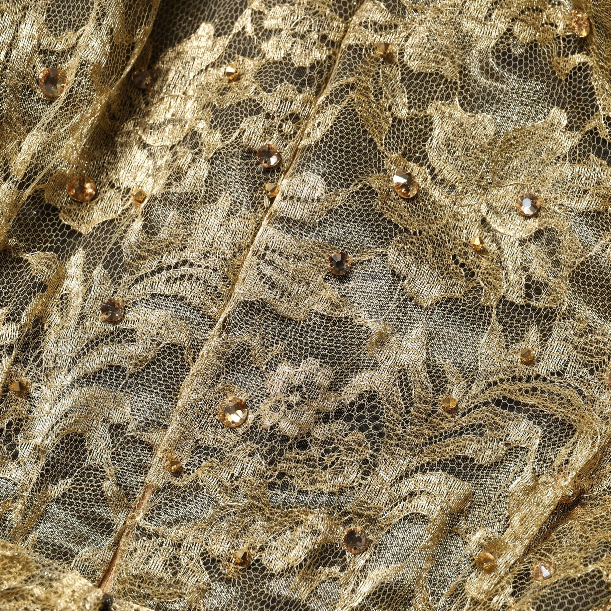 Dolce & Gabbana Gold Sheer Lace Crystal Embellished Dress