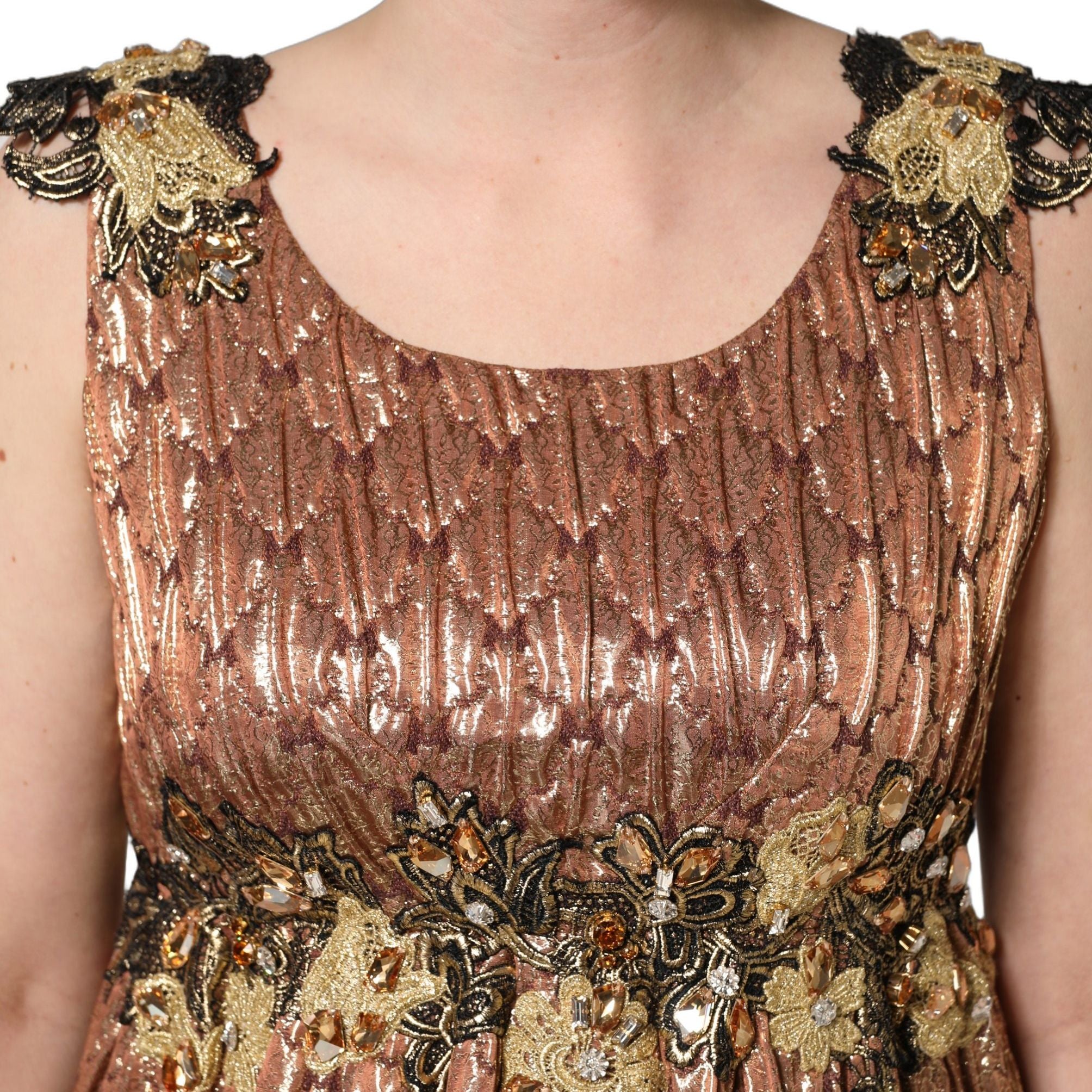 Dolce & Gabbana Brown Metallic Crystal Evening Gown Dress