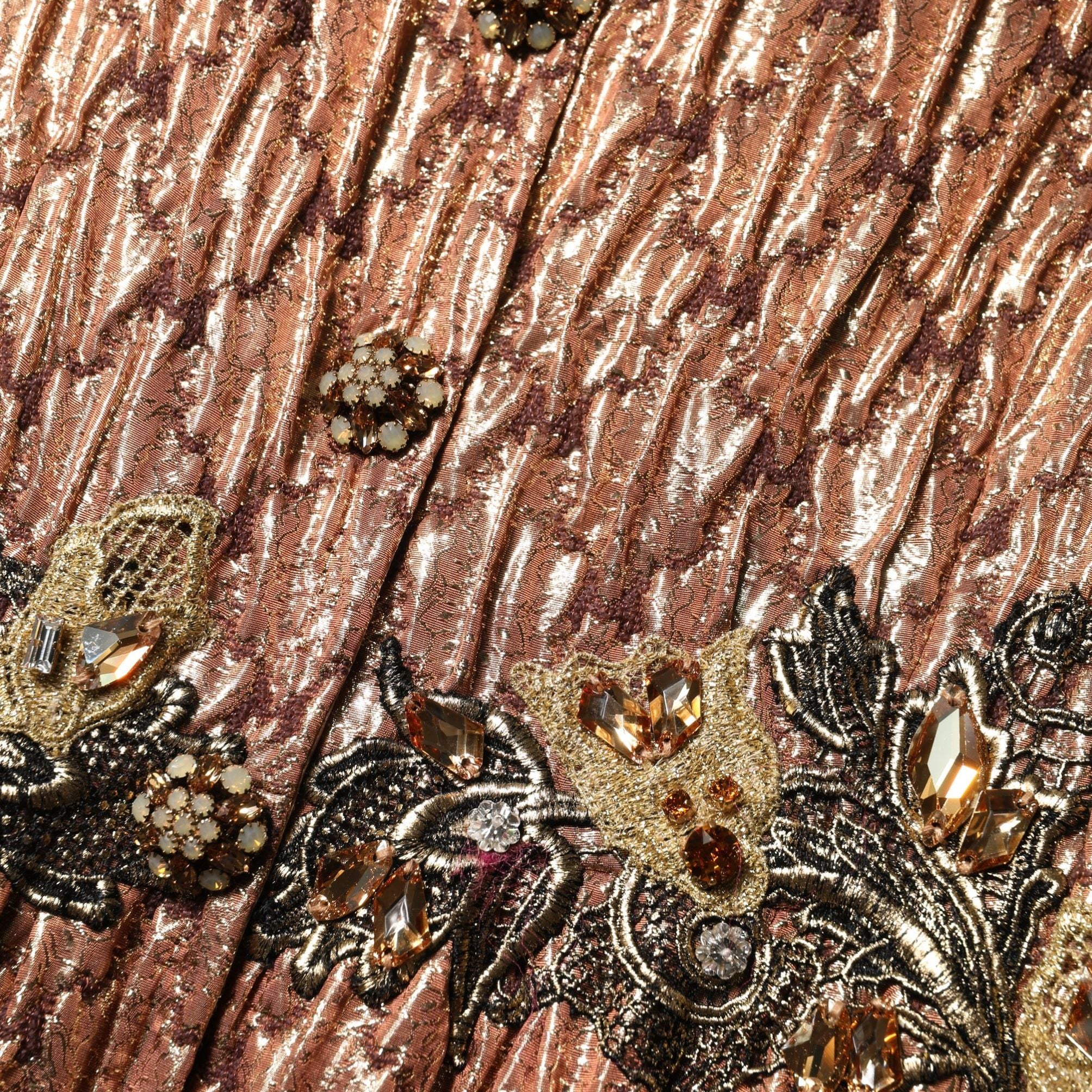 Dolce & Gabbana Brown Metallic Crystal Evening Gown Dress