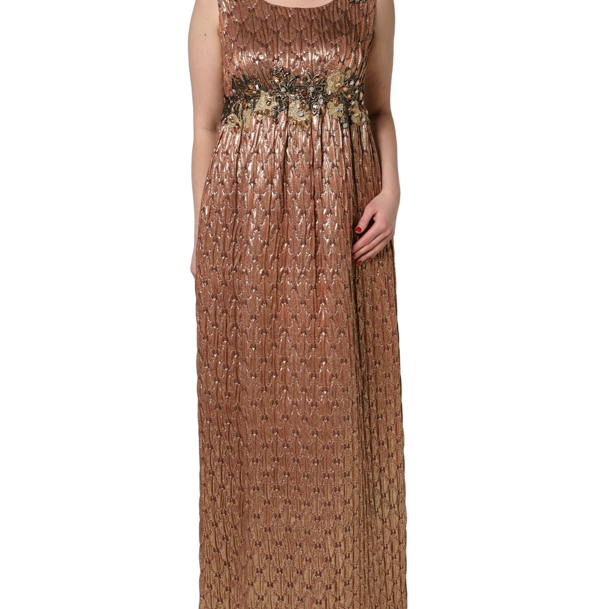 Dolce & Gabbana Brown Metallic Crystal Evening Gown Dress
