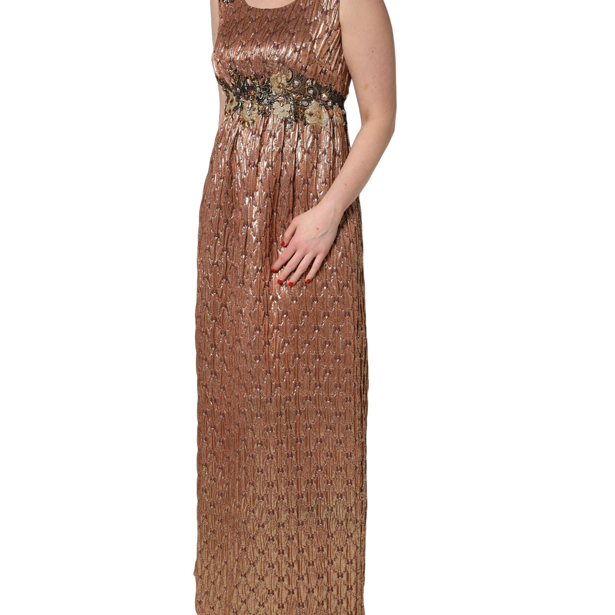 Dolce & Gabbana Brown Metallic Crystal Evening Gown Dress