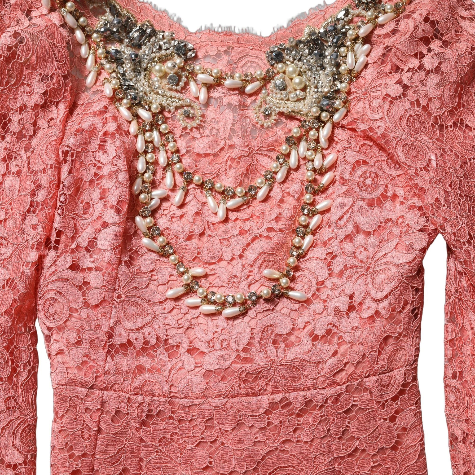 Dolce & Gabbana Pink Embellished Mermaid Lace Gown Dress