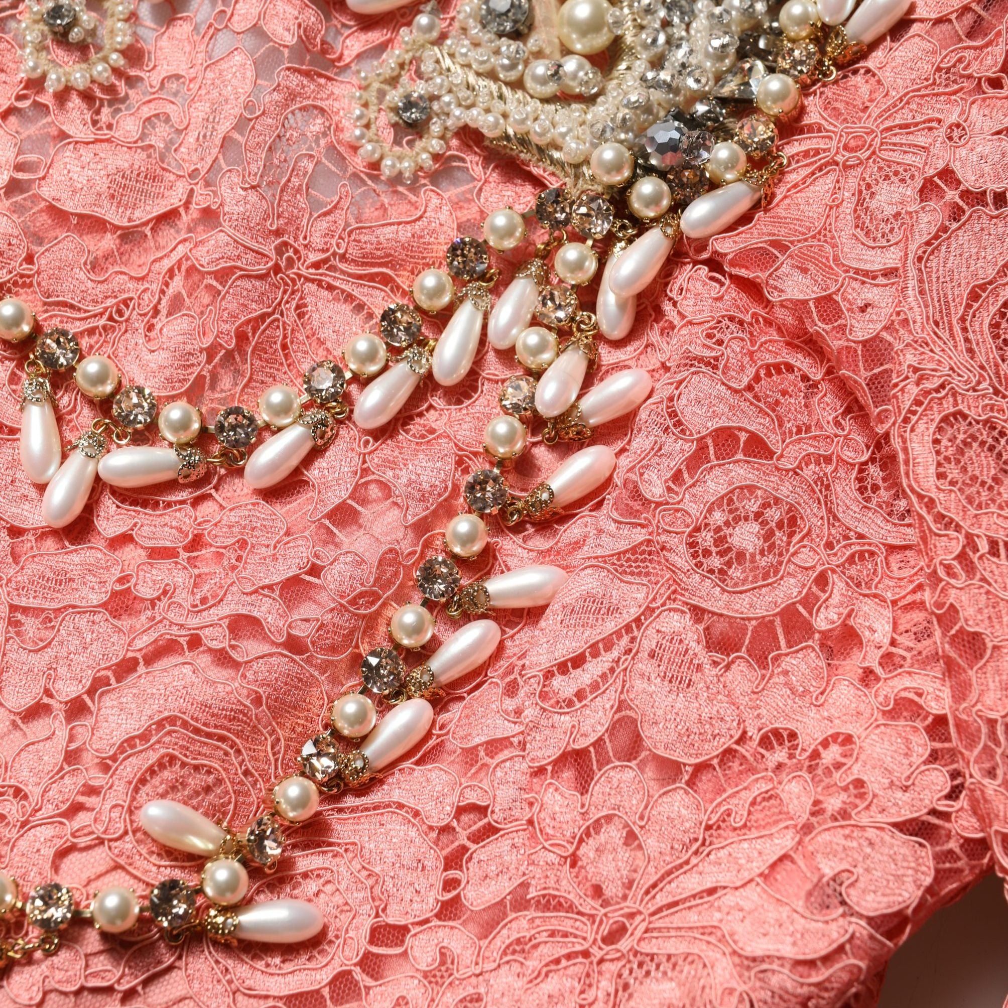Dolce & Gabbana Pink Embellished Mermaid Lace Gown Dress