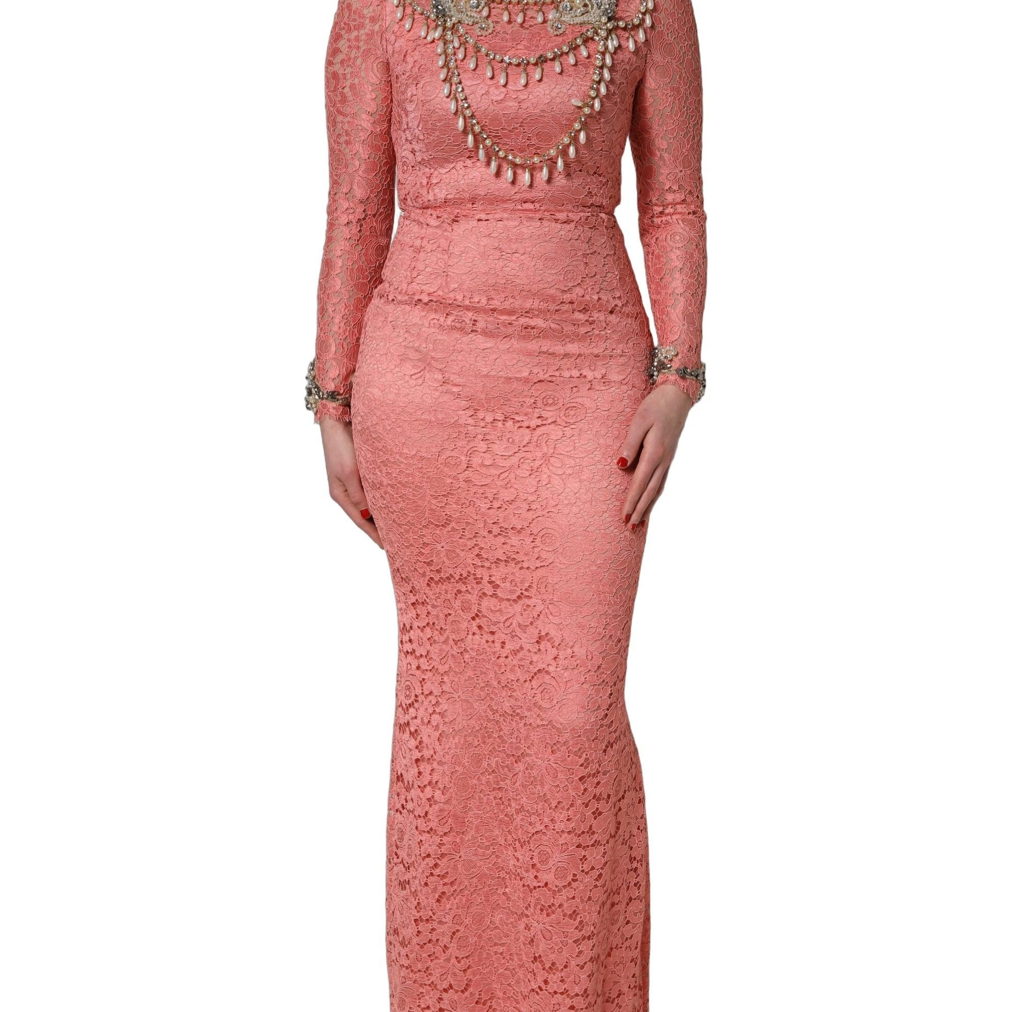 Dolce & Gabbana Pink Embellished Mermaid Lace Gown Dress