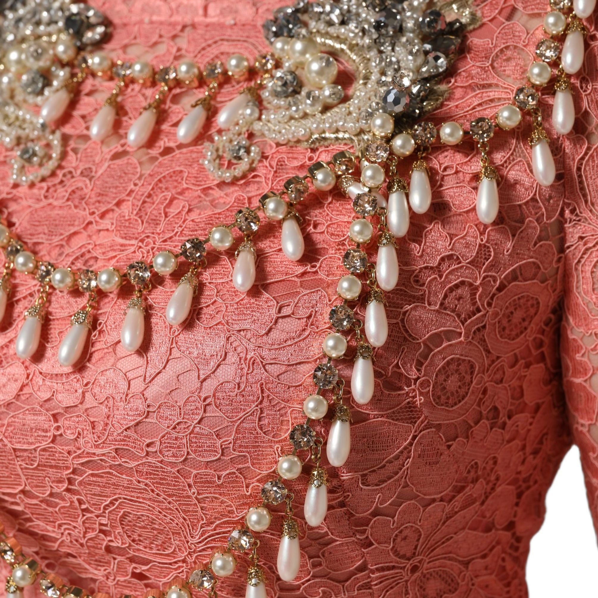 Dolce & Gabbana Pink Embellished Mermaid Lace Gown Dress