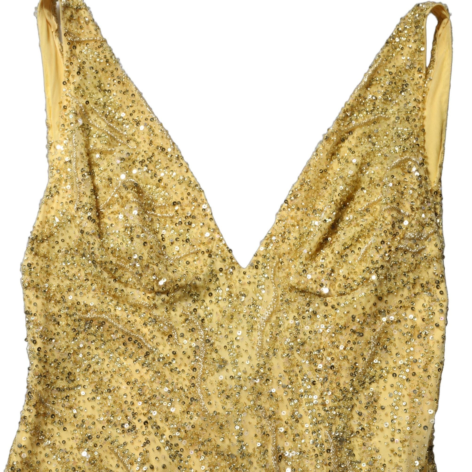 Dolce & Gabbana Gold V-neckline Mermaid Sequinned Gown Dress