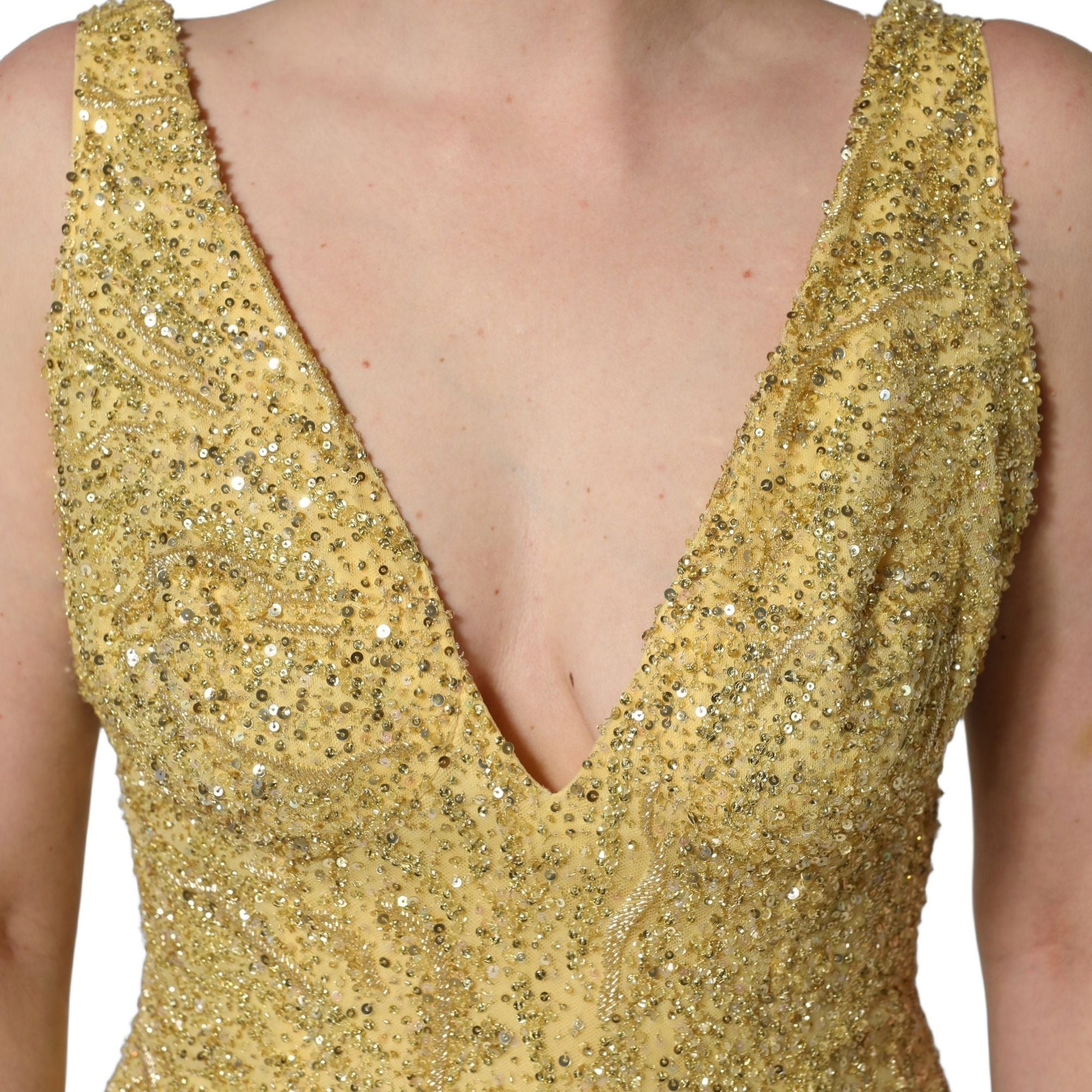 Dolce & Gabbana Gold V-neckline Mermaid Sequinned Gown Dress
