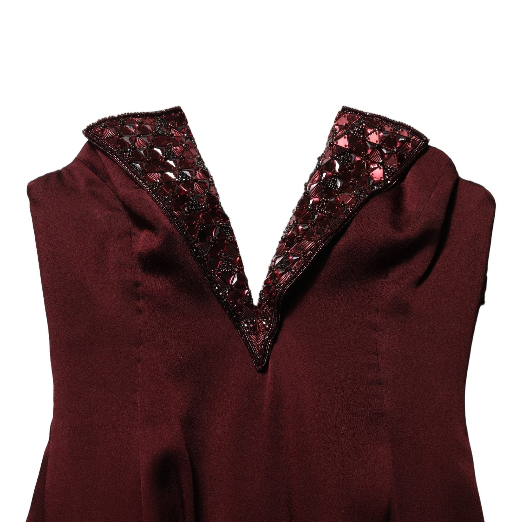 Dolce & Gabbana Maroon Embellished Vneck Evening Gown Dress