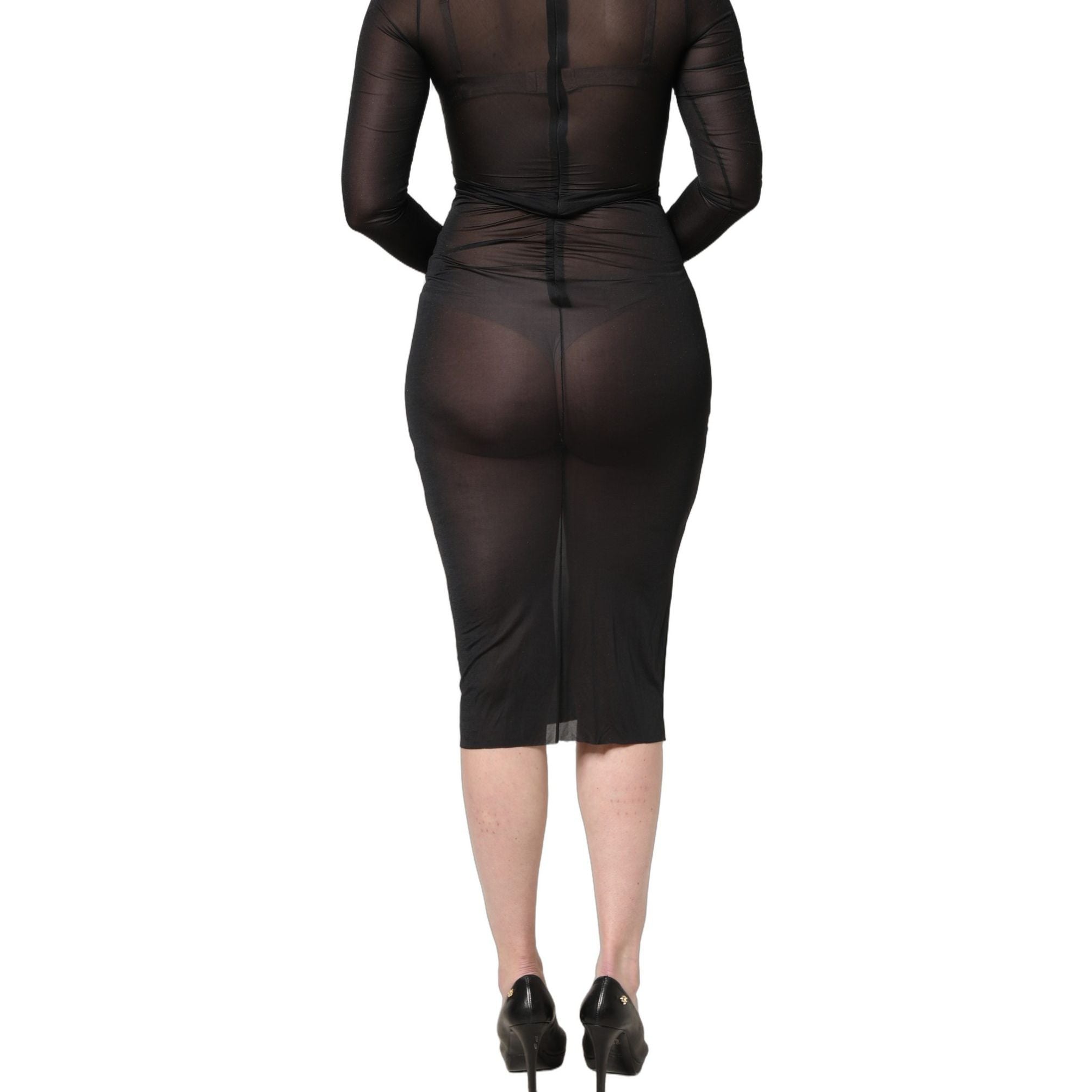 Dolce & Gabbana Black Sheer Long Sleeves Sheath Midi Dress