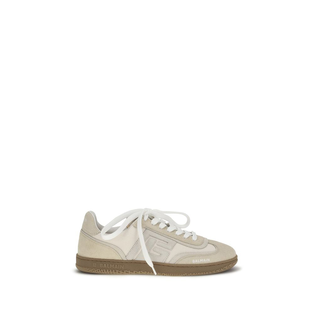 Balmain Beige Suede Leather Athletic Sneakers