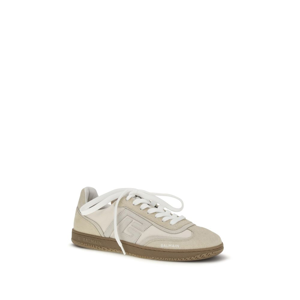 Balmain Beige Suede Leather Athletic Sneakers