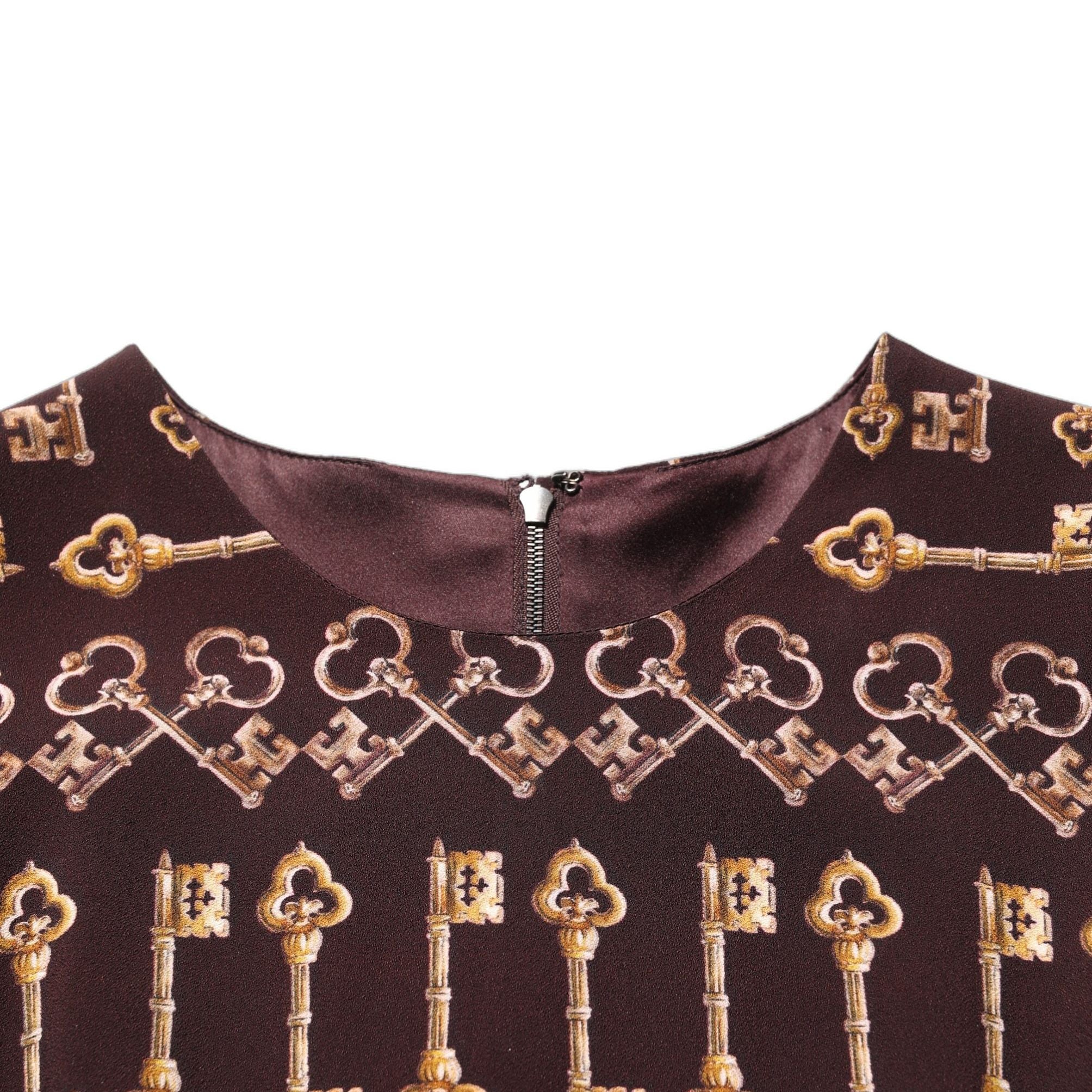 Dolce & Gabbana Brown Keys Fitted Sheath Knee Length Dress