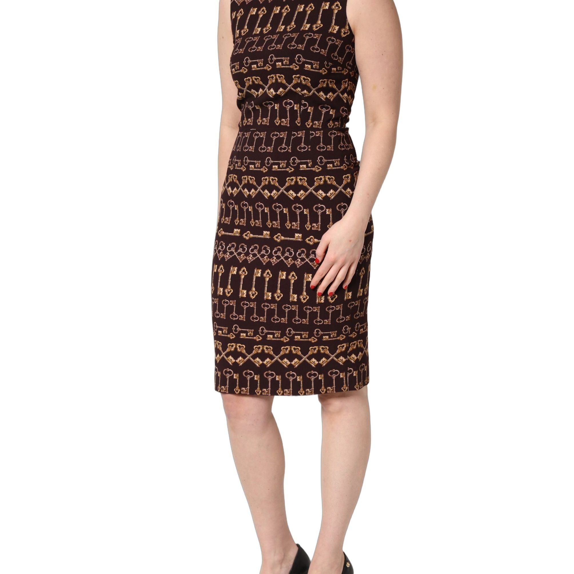Dolce & Gabbana Brown Keys Fitted Sheath Knee Length Dress