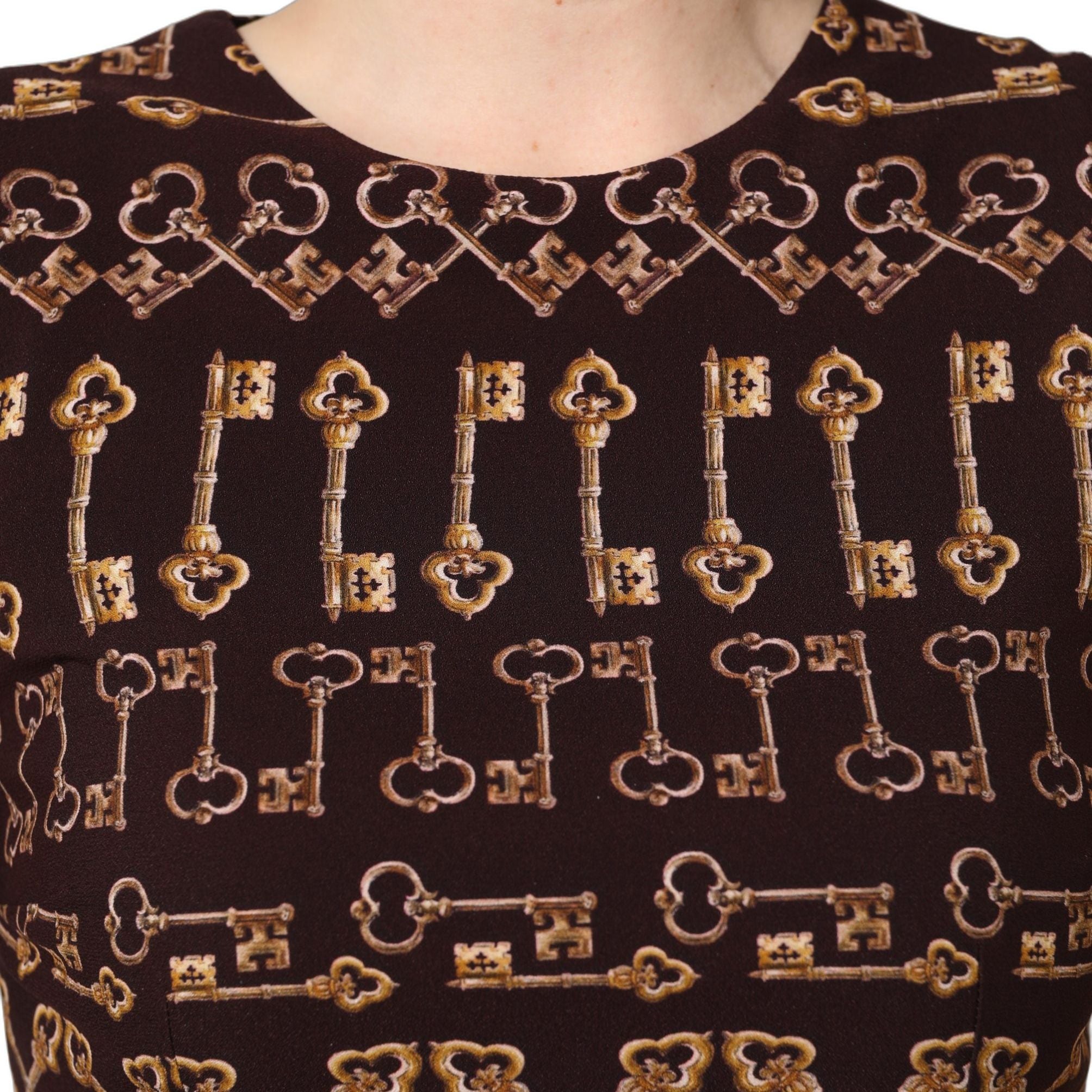 Dolce & Gabbana Brown Keys Fitted Sheath Knee Length Dress