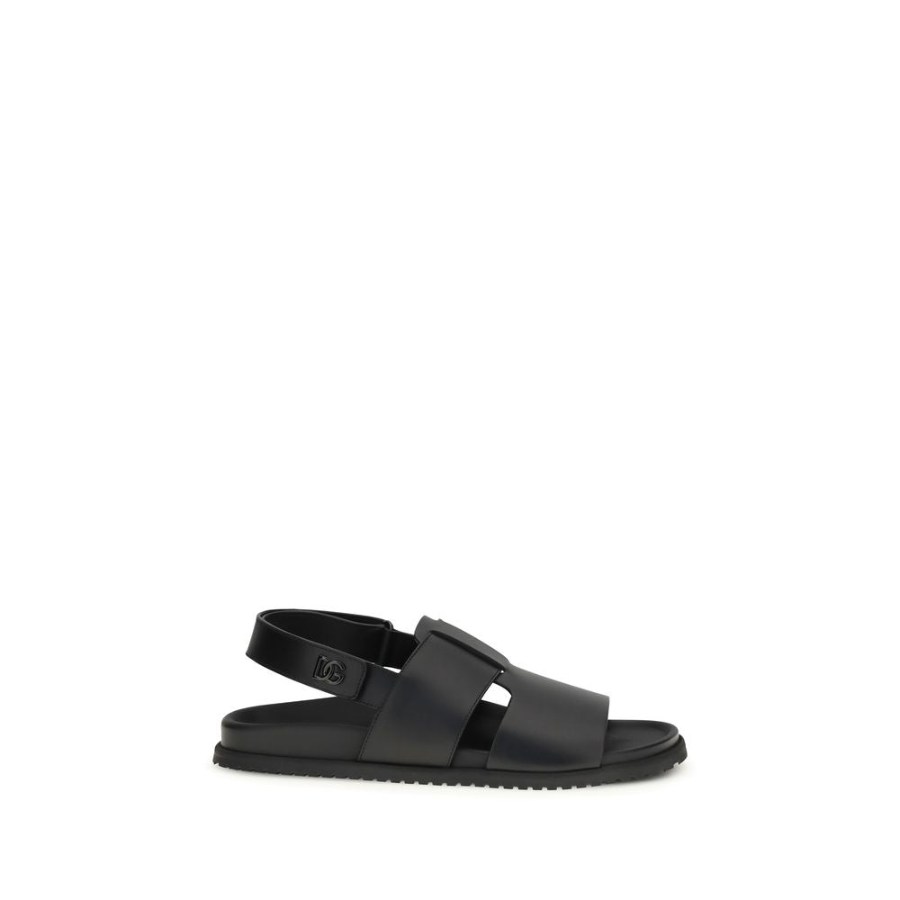 Dolce & Gabbana Black Calf Leather Bos Taurus Sandals