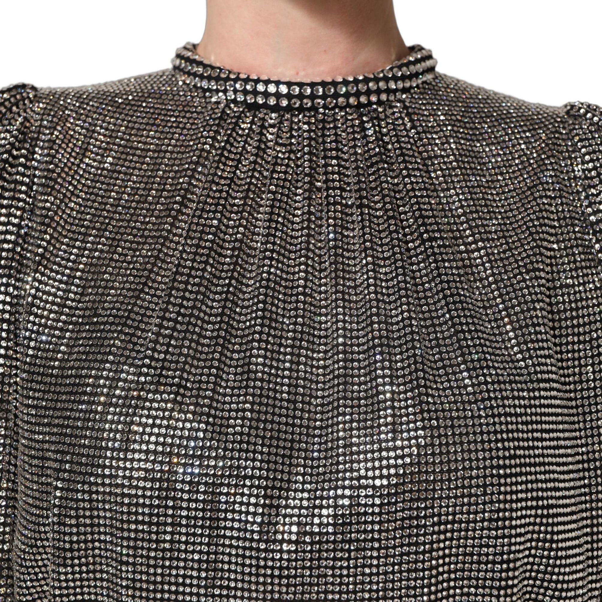 Dolce & Gabbana Silver Rhinestones Long Sleeves Bodysuit Mini Dress