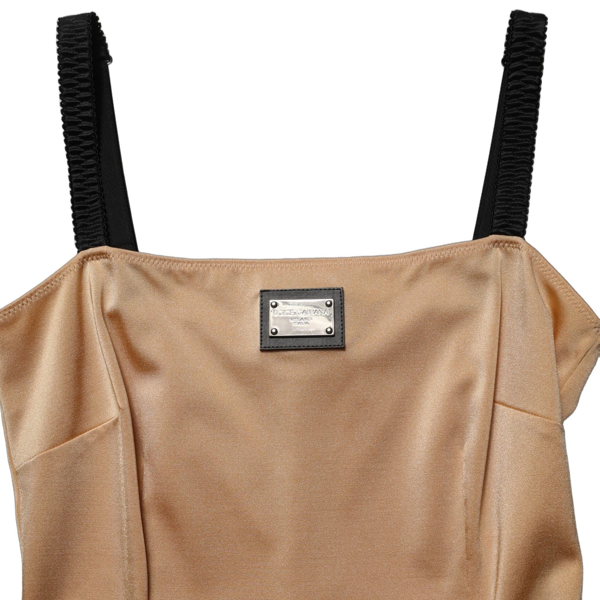 Dolce & Gabbana Brown Nylon Blend Cady Sleeveless Mini Dress