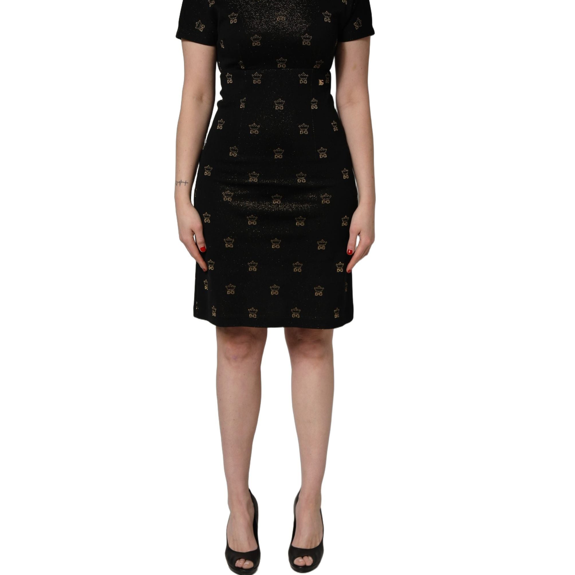 Dolce & Gabbana Black DG Crown Short-Sleeve Sheath Dress