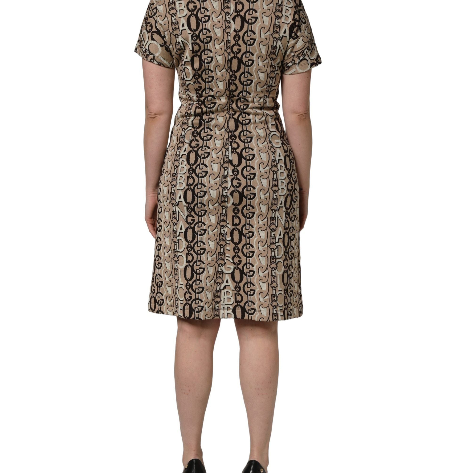 Dolce & Gabbana Brown DG Logo Chain Short-Sleeve Sheath Dress