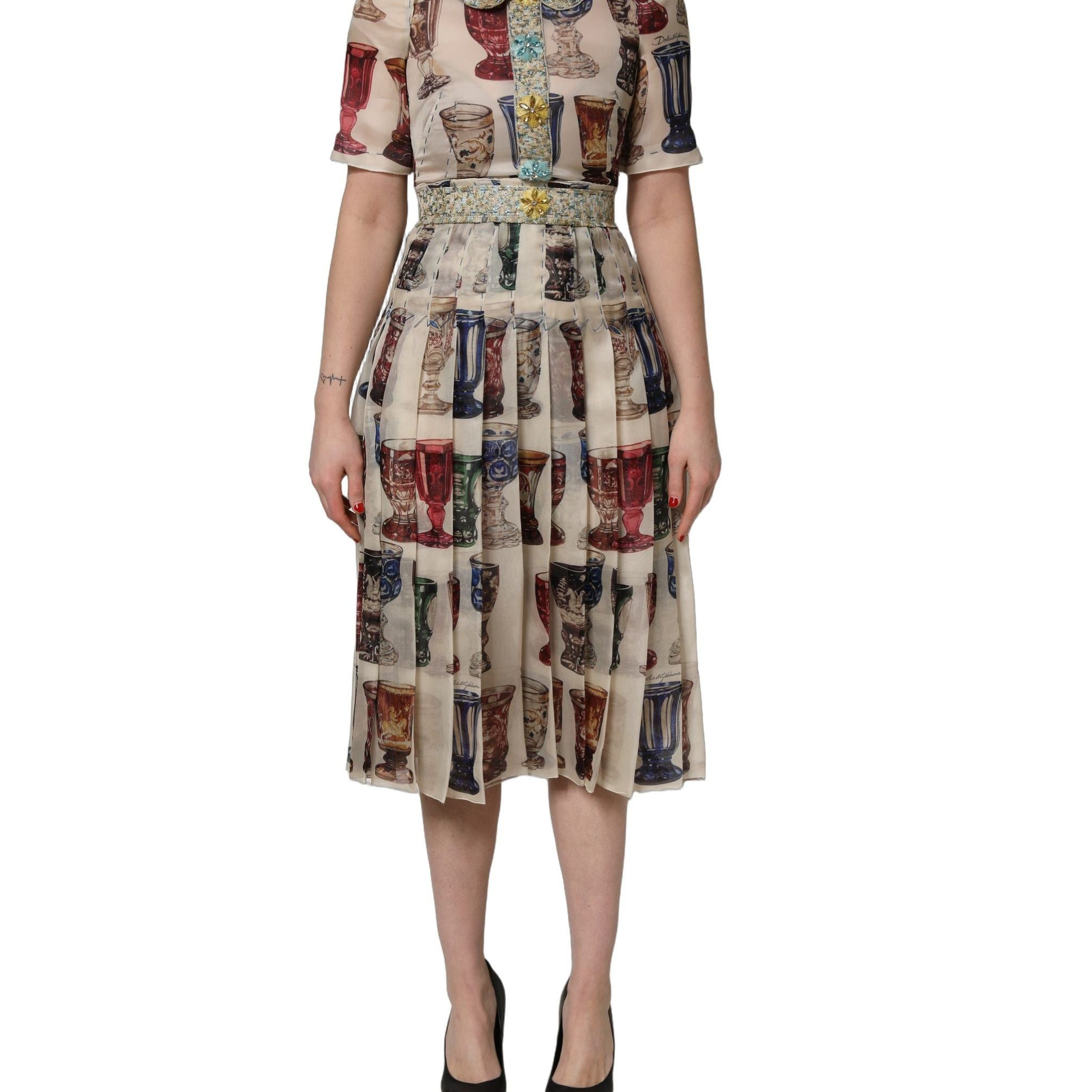 Dolce & Gabbana Multicolor Vintage Glassware Midi Dress