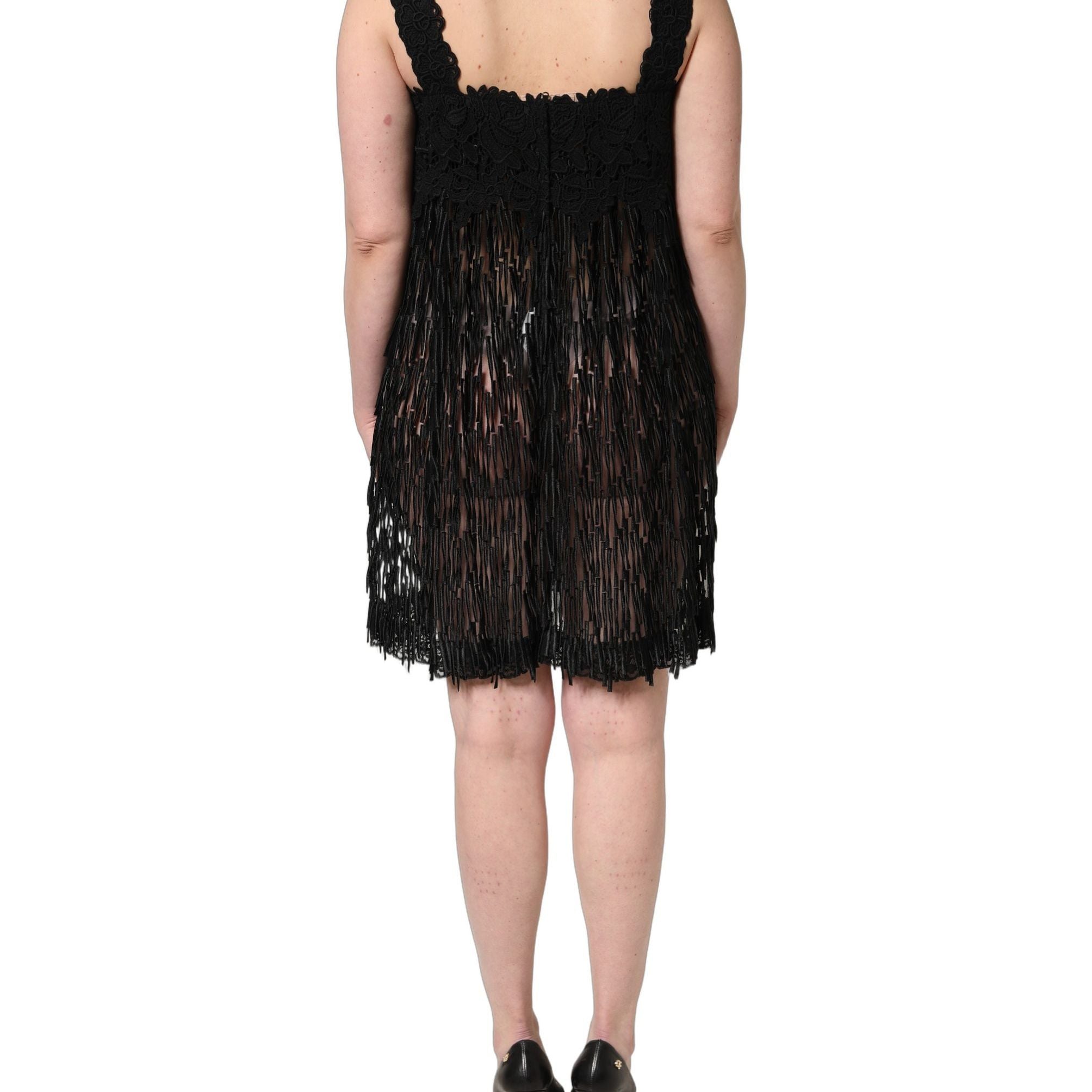 Dolce & Gabbana Black Viscose Fringed Sleeveless Mini Dress