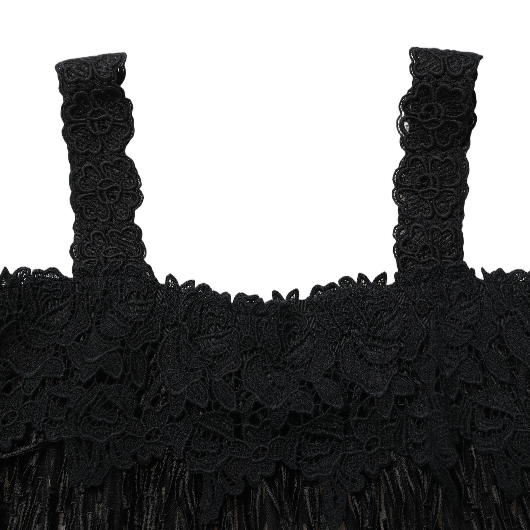 Dolce & Gabbana Black Viscose Fringed Sleeveless Mini Dress