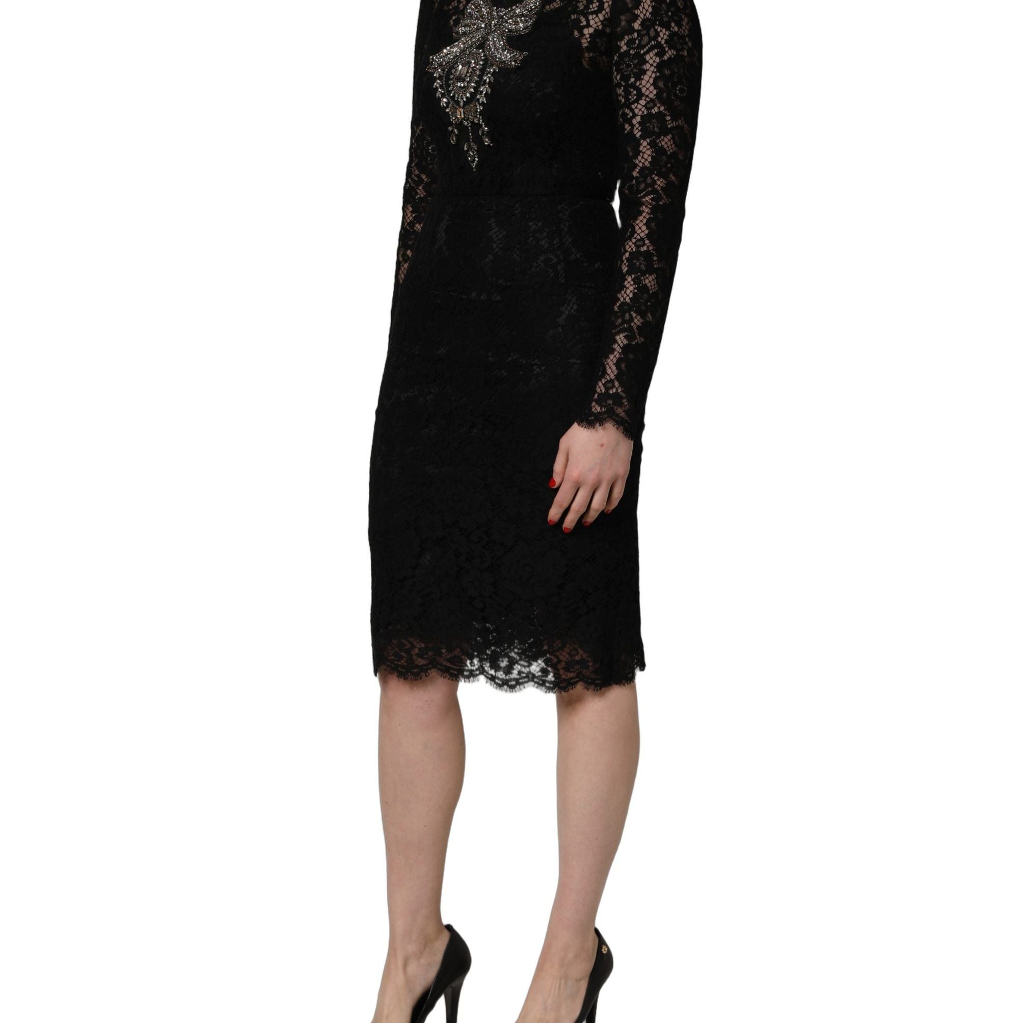 Dolce & Gabbana Black Crystal Embellished Sheath Midi Dress