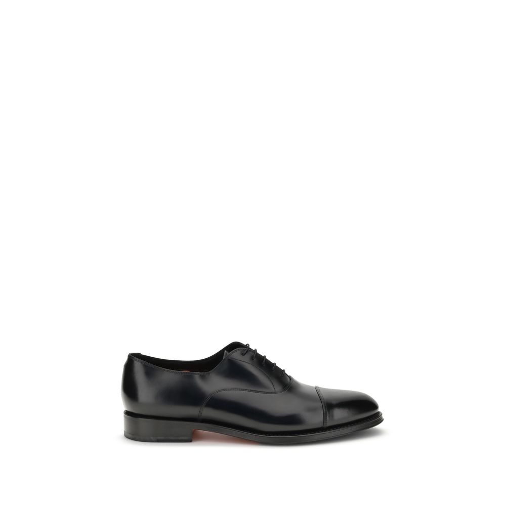 Santoni Black Calf Leather Bos Taurus Oxfords And Derbies