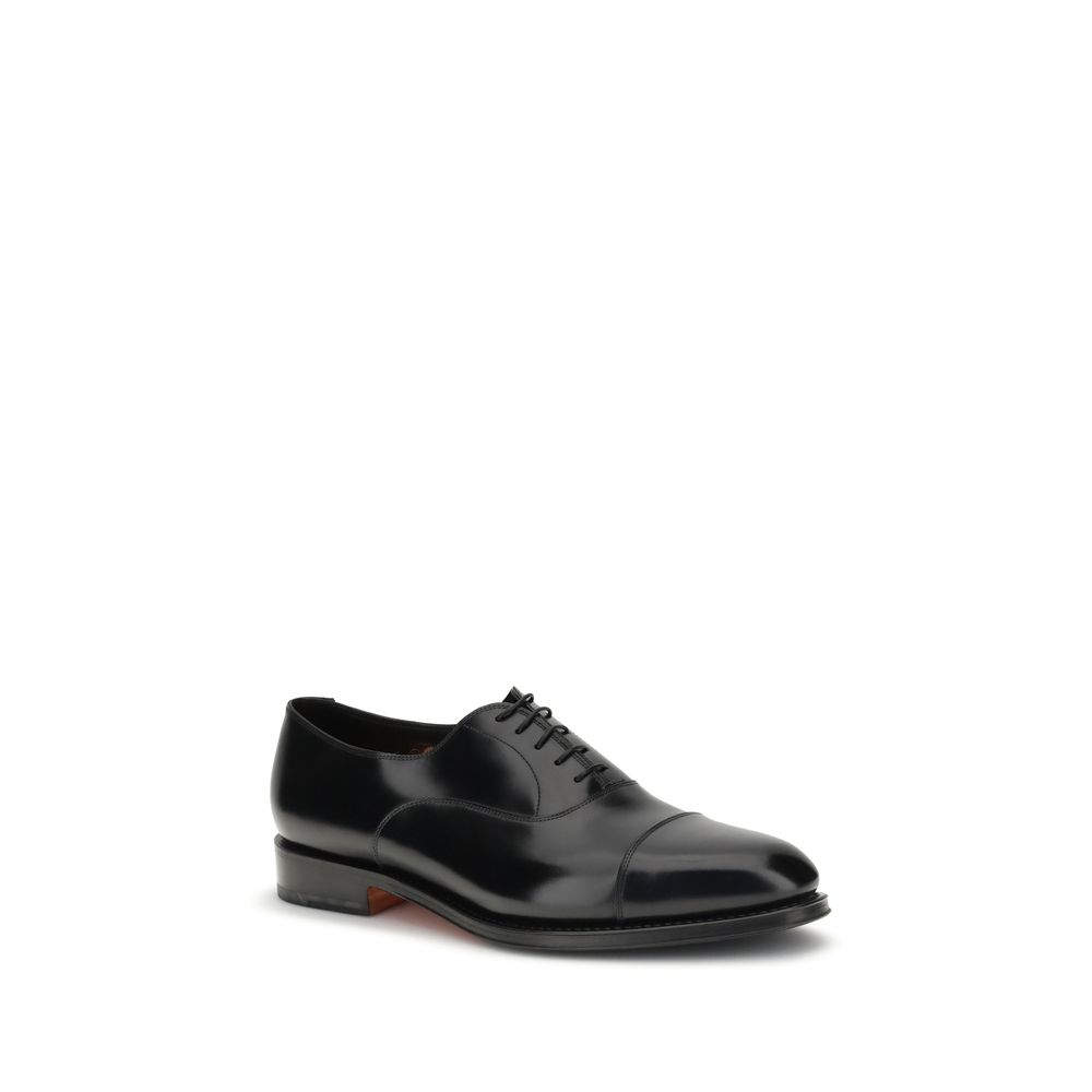 Santoni Black Calf Leather Bos Taurus Oxfords And Derbies