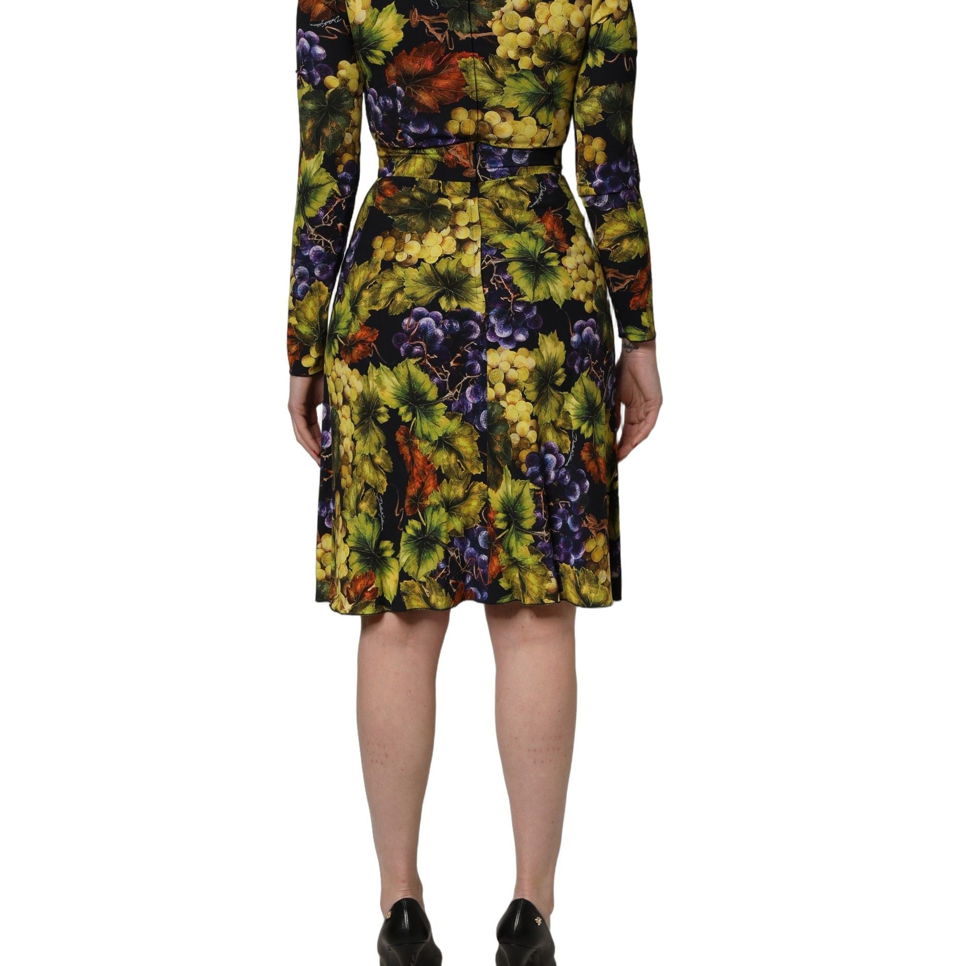 Dolce & Gabbana Multicolor Grape Print LongSleeve Midi Dress