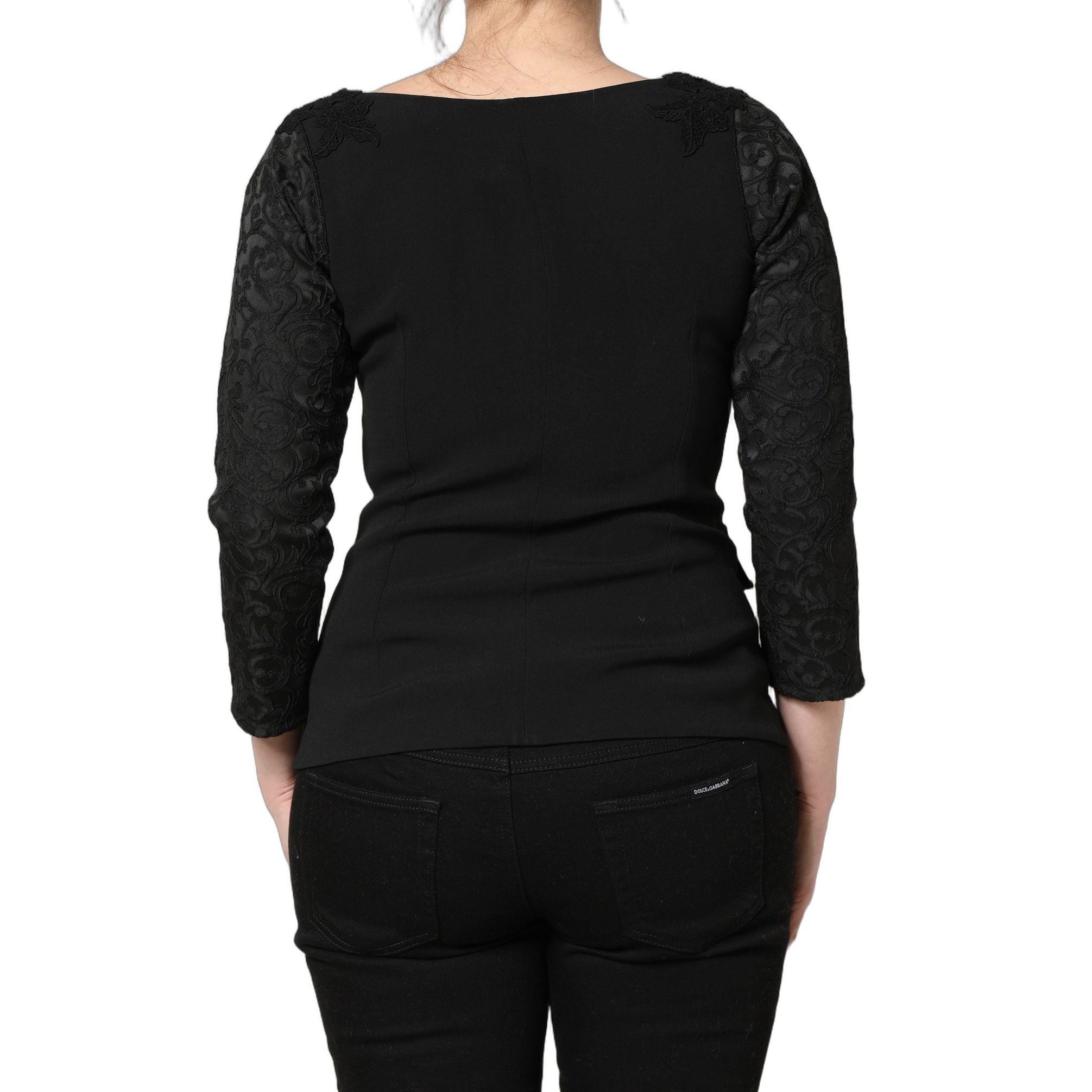 Dolce & Gabbana Dark Gray Button Fastening Lace Trimmed Blazer Jacket